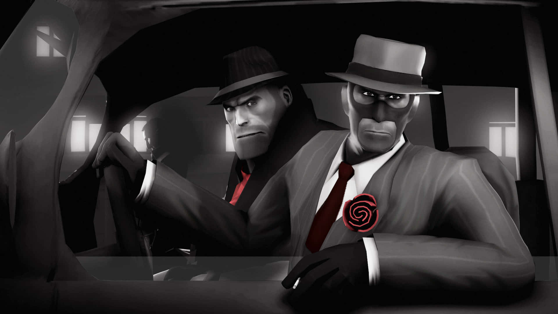 Two Men In Suits Sitting In A Car