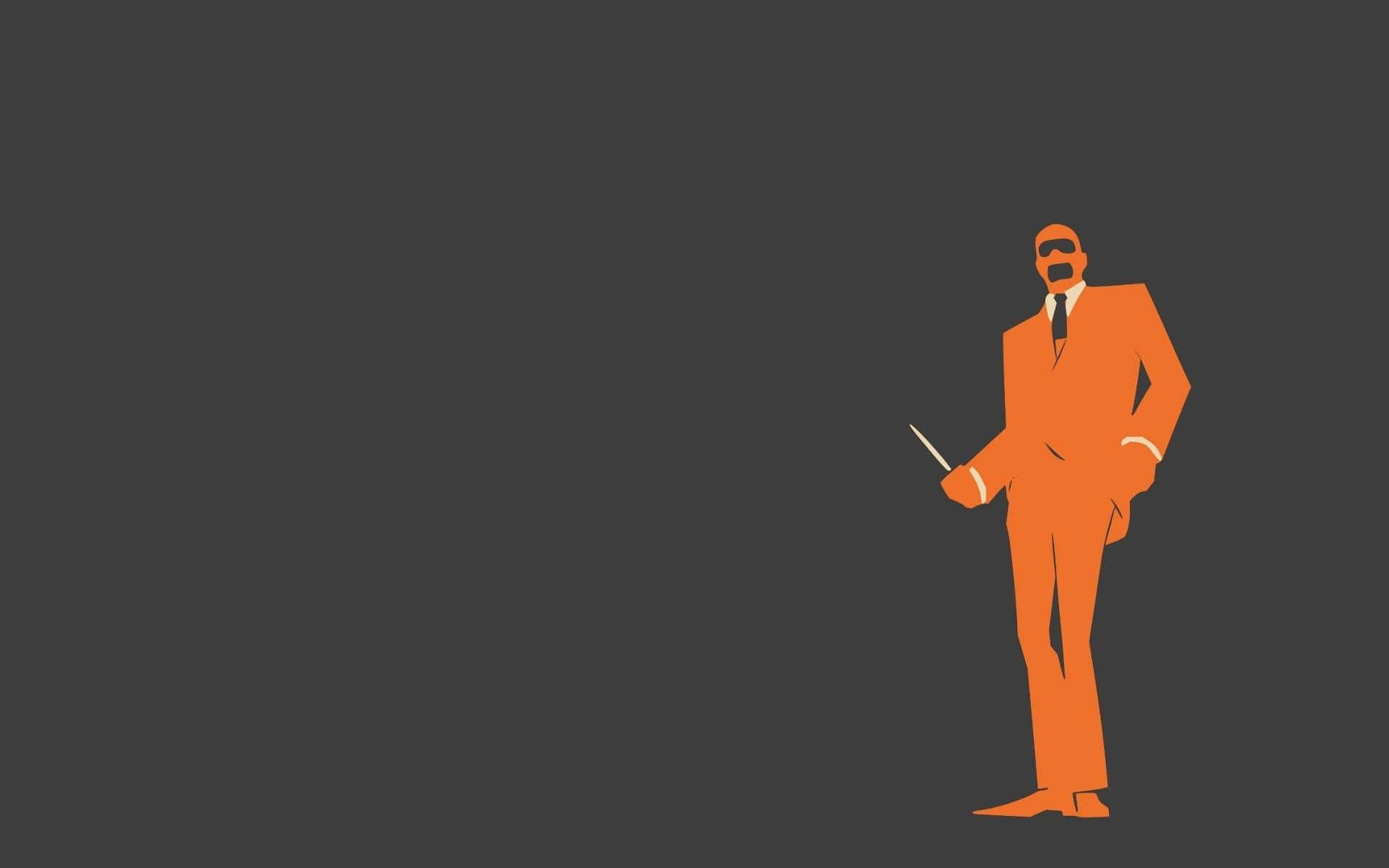 A Man In An Orange Suit Standing On A Black Background