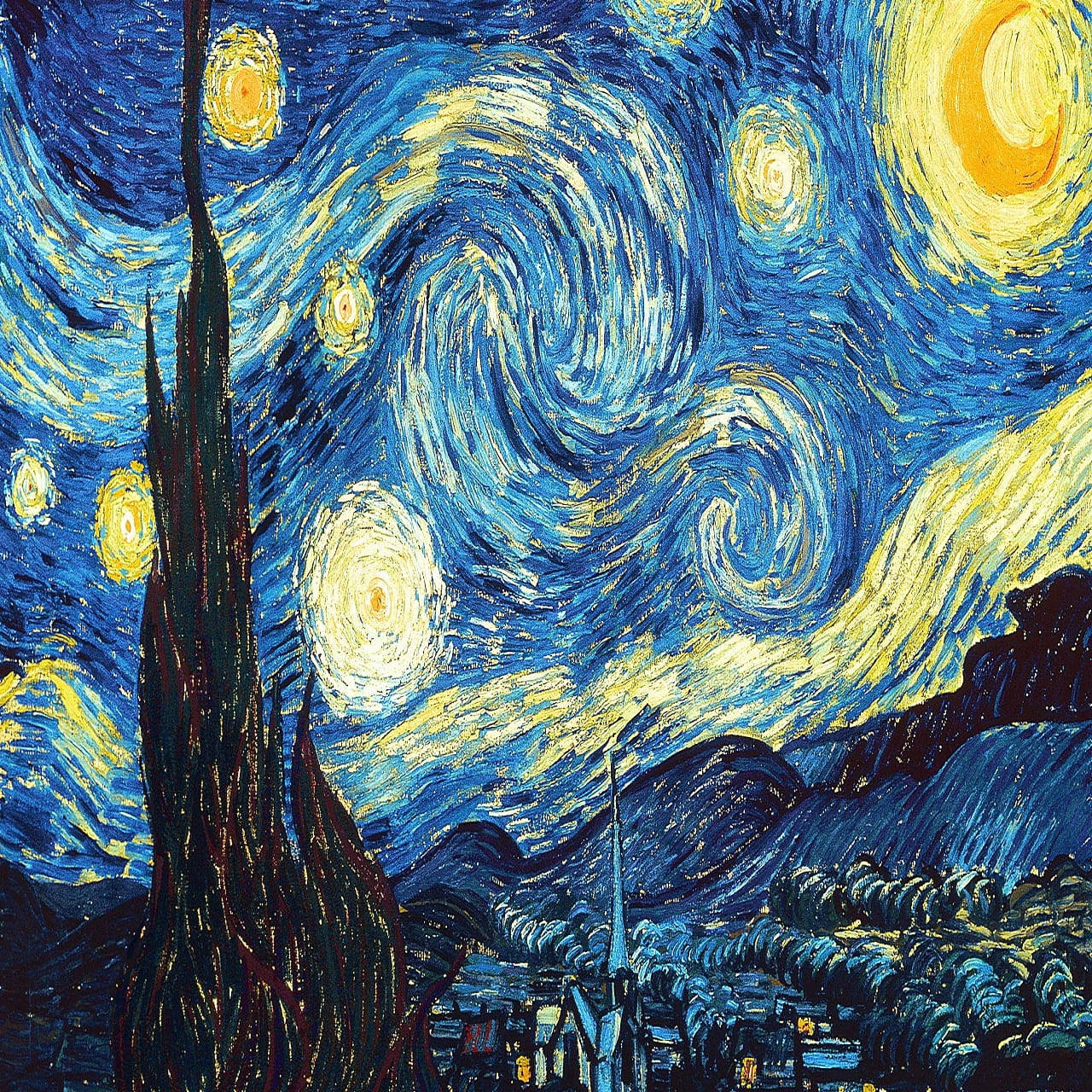 Kvadratiskimpressionism Van Gogh Stjärnklara Natten. Wallpaper
