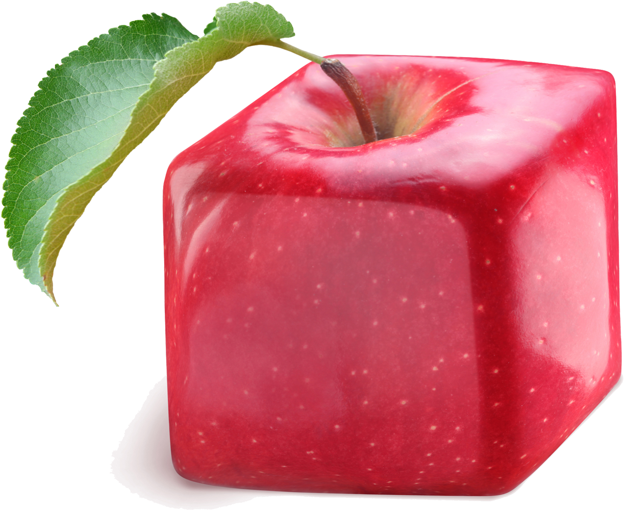 Square Red Applewith Leaf PNG
