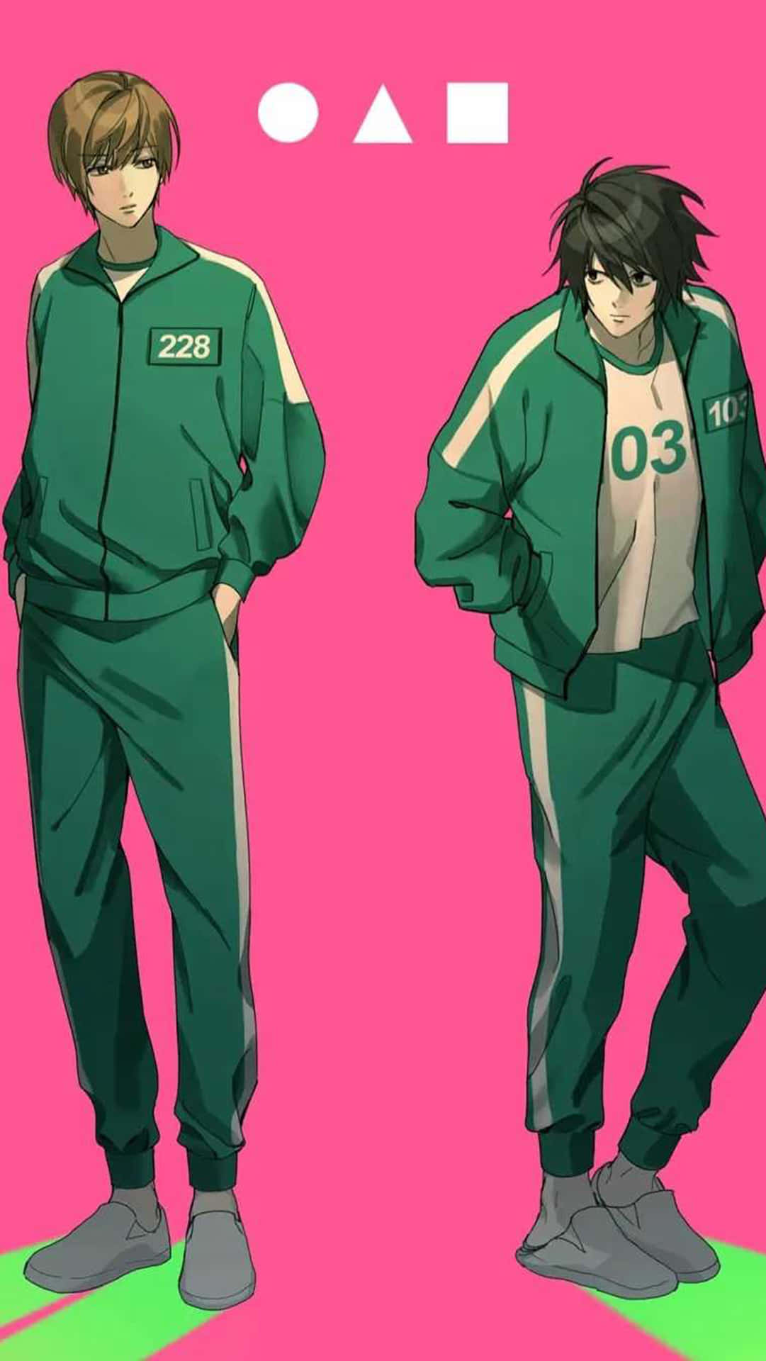 To anime figurer i grøn og hvid Wallpaper