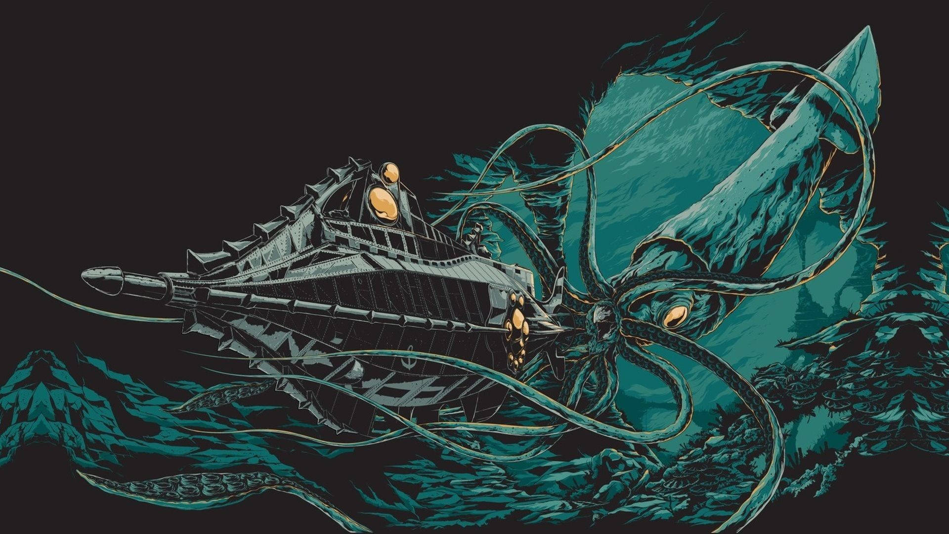 Squid Submarine Art Wallpaper