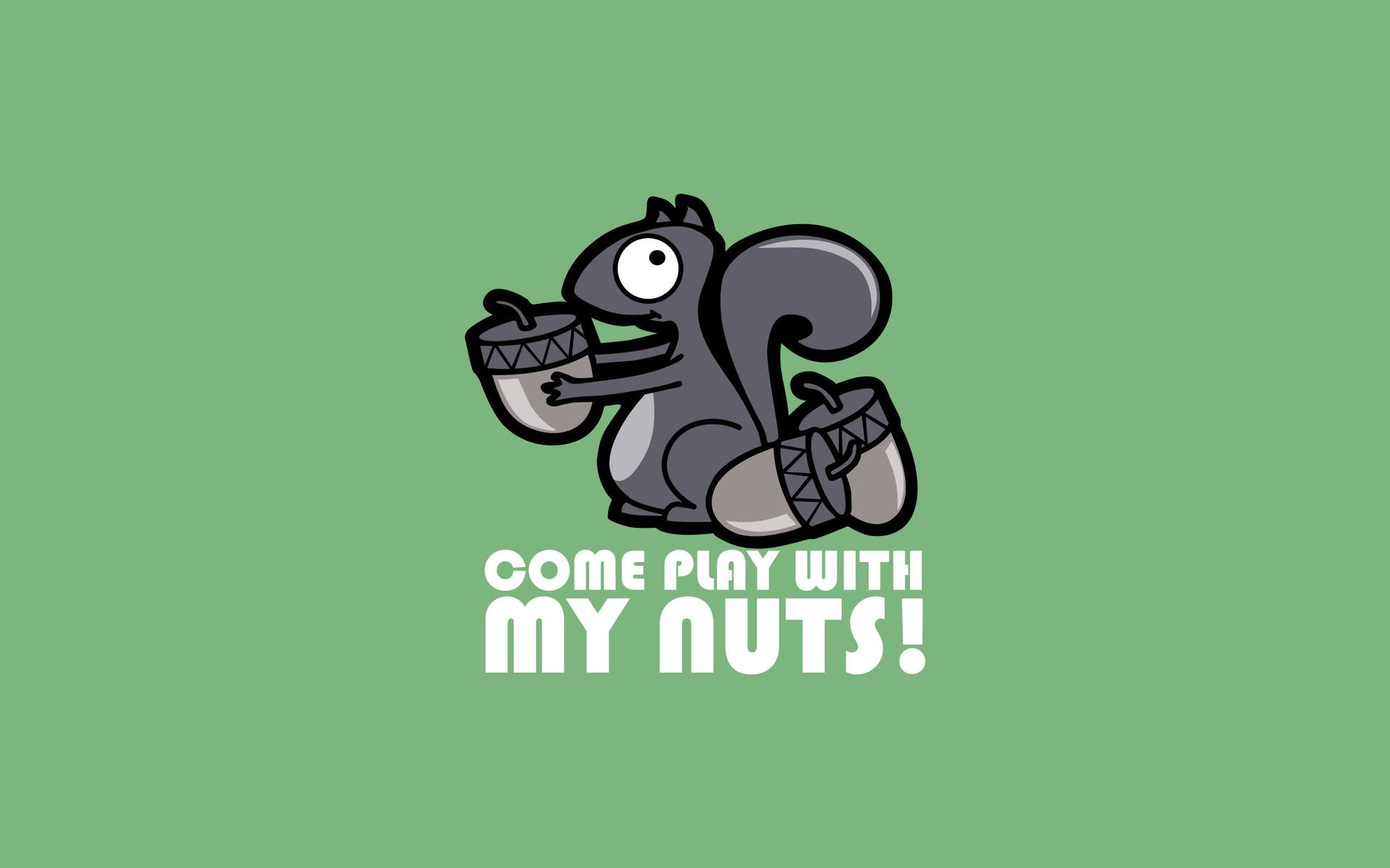 Squirrel Holding Chestnuts Plain Green Wallpaper