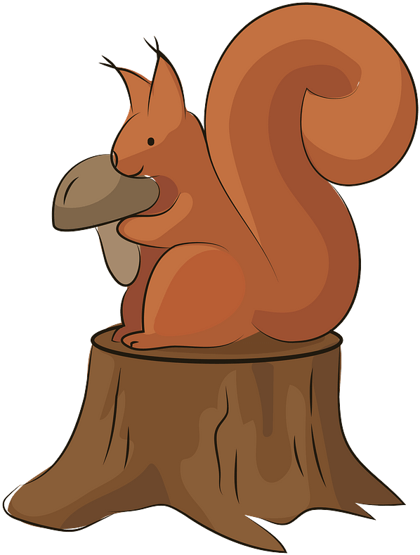 Squirrel_ Holding_ Mushroom_ On_ Stump PNG