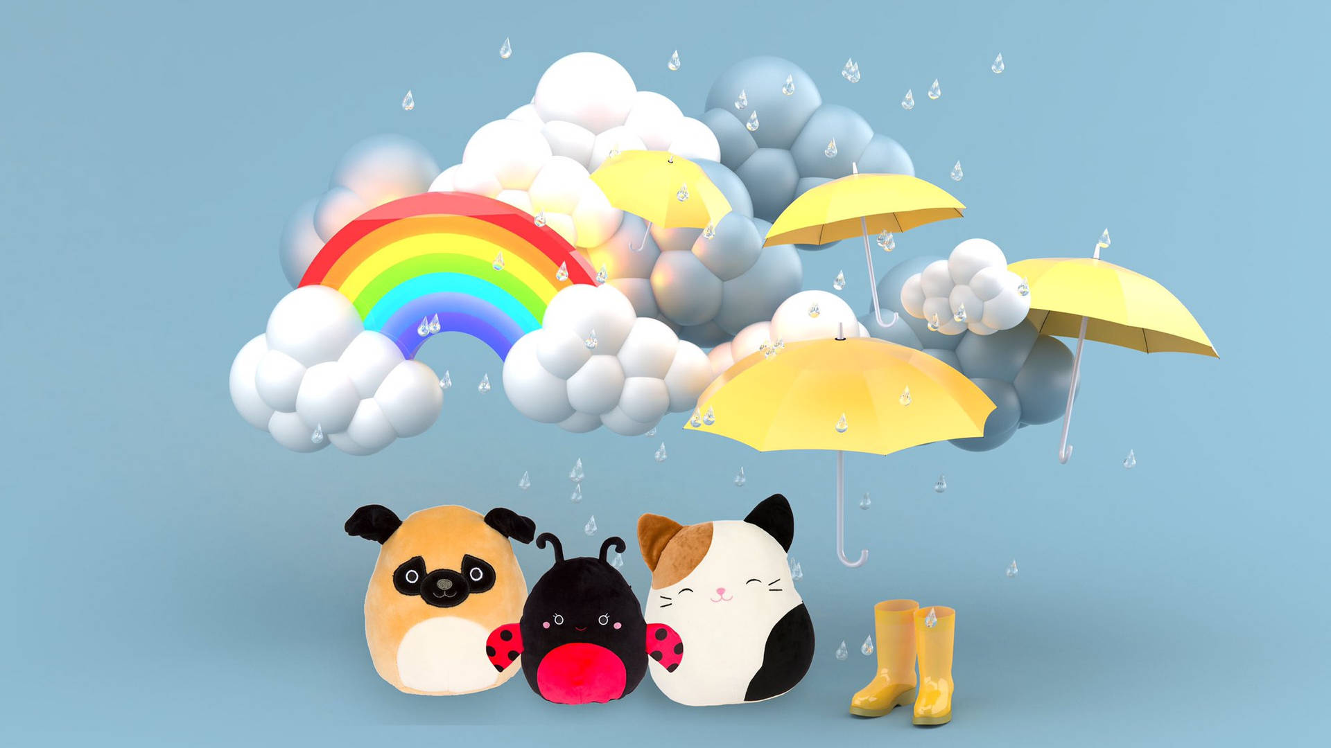 Squishmallows Rainy Weather Theme Wallpaper