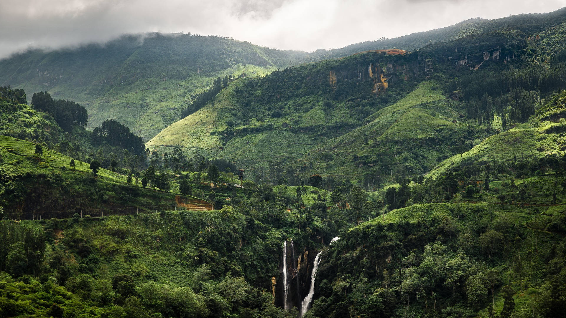 Sri Lanka Mountain Puna Falls Background
