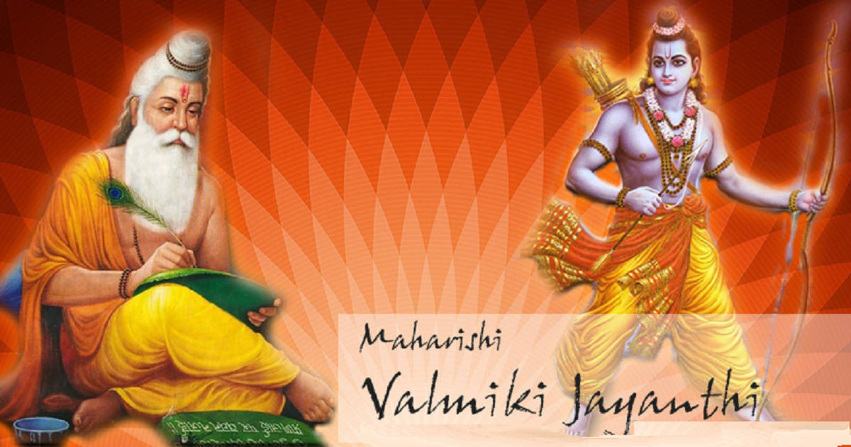 Sri Ram With Valmiki In Aesthetic Orange Wallpaper