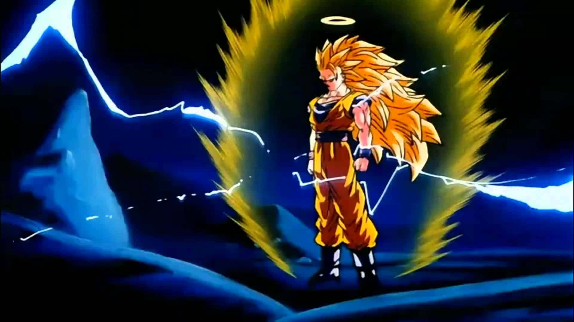 Super Saiyan 3 Goku unleashes powerful energy Wallpaper