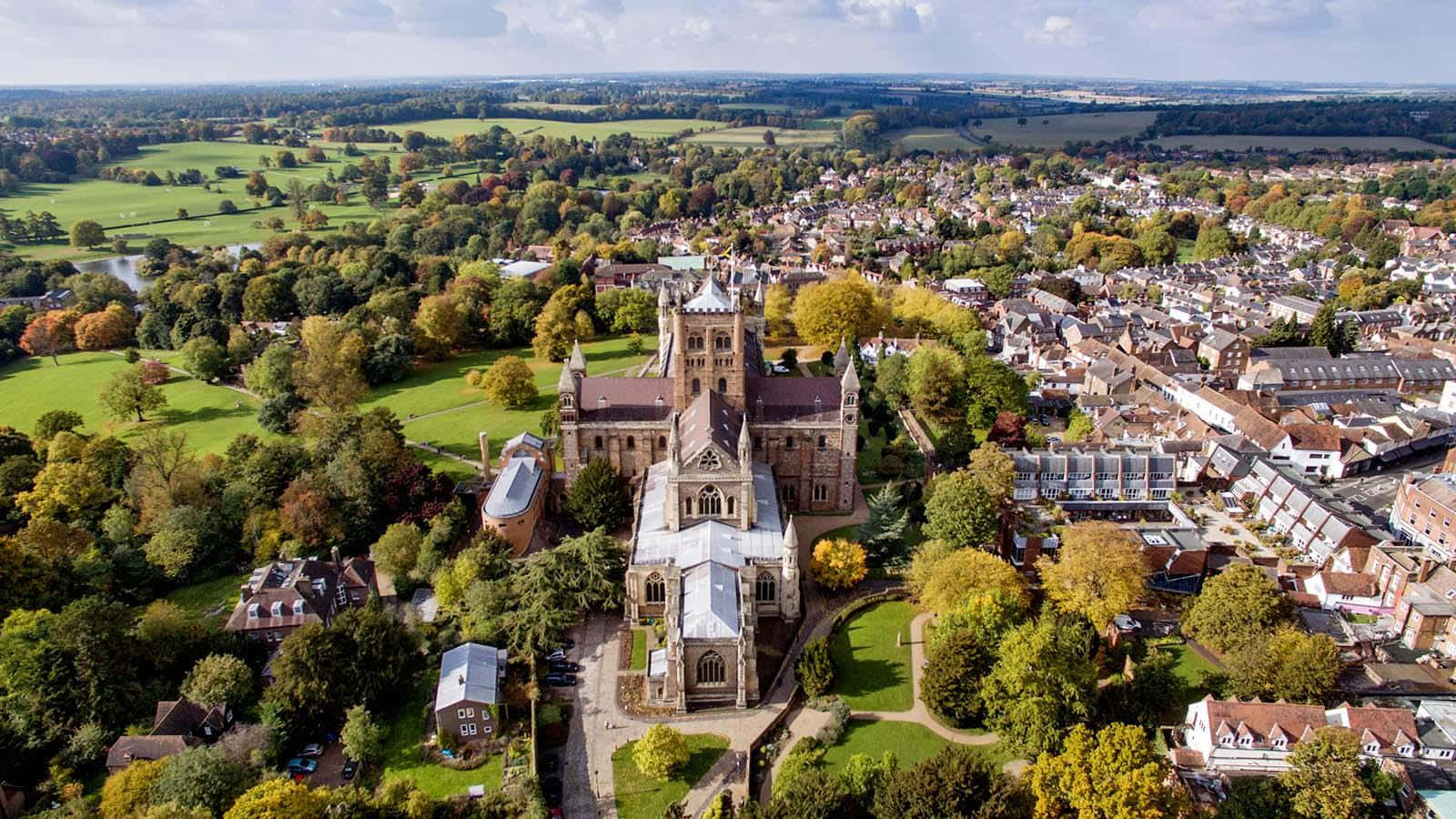 St Albans Cathedral Aerial View Wallpaper