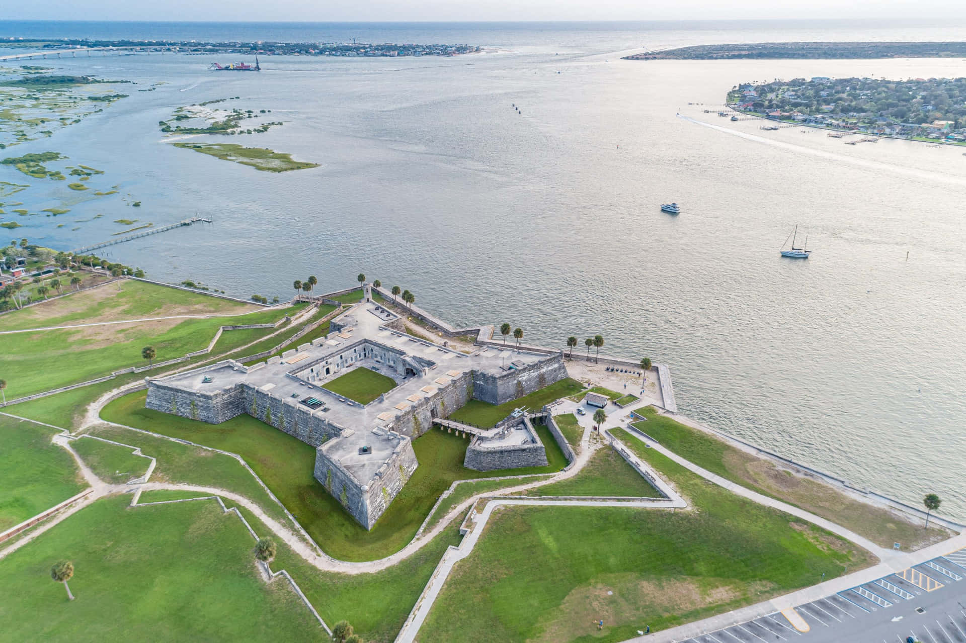 An Aerial View Of A Fort On The Water