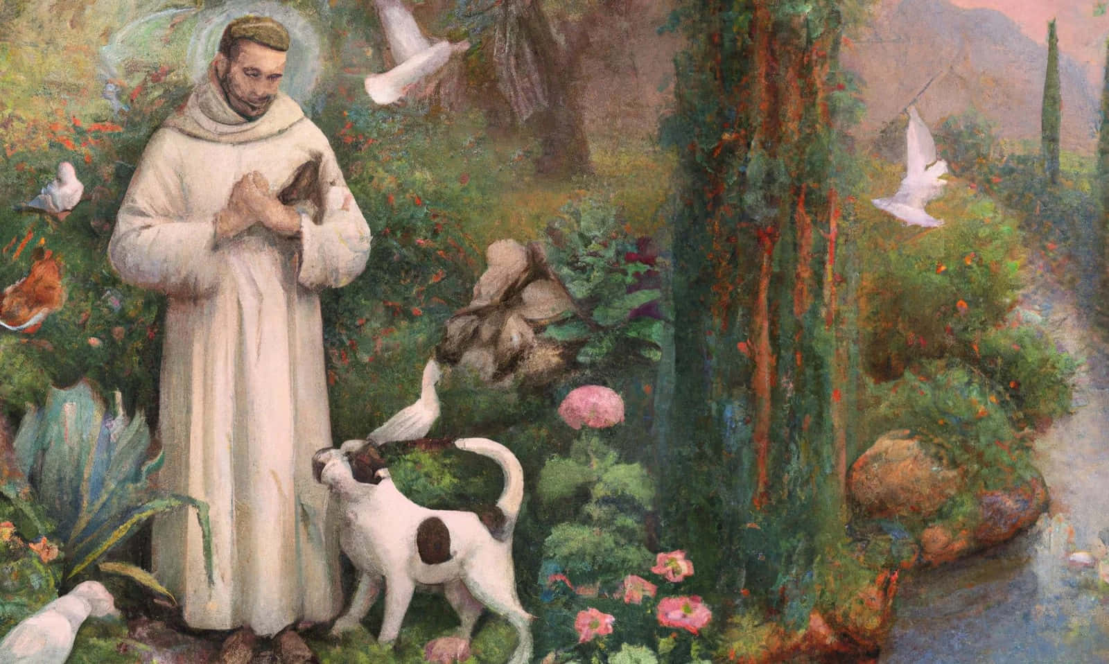 Saint François D'assise Avec Des Animaux Fond d'écran