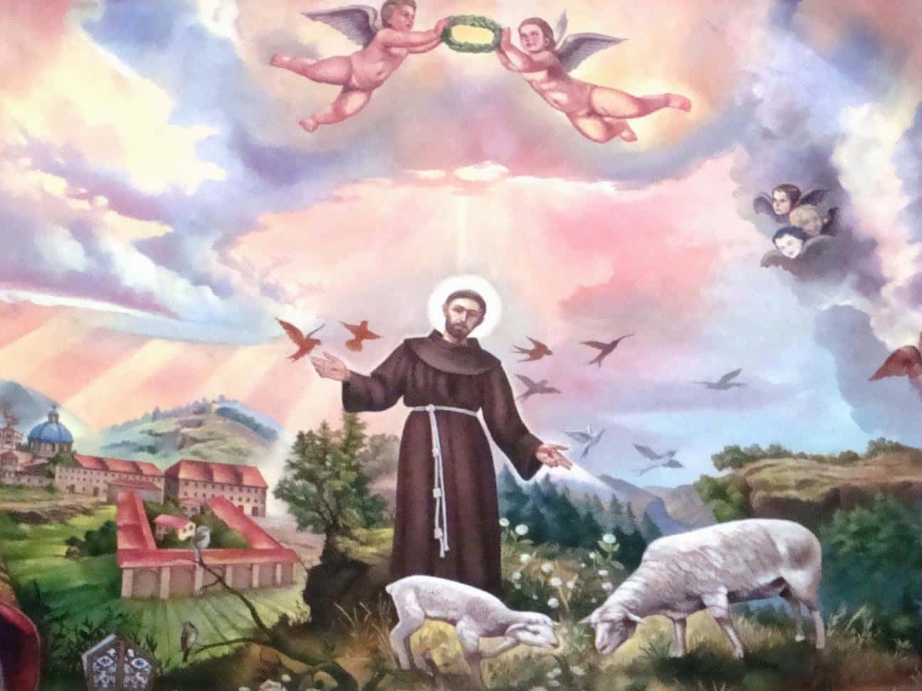 St. Franciscus Van Assisi Met Dieren Achtergrond