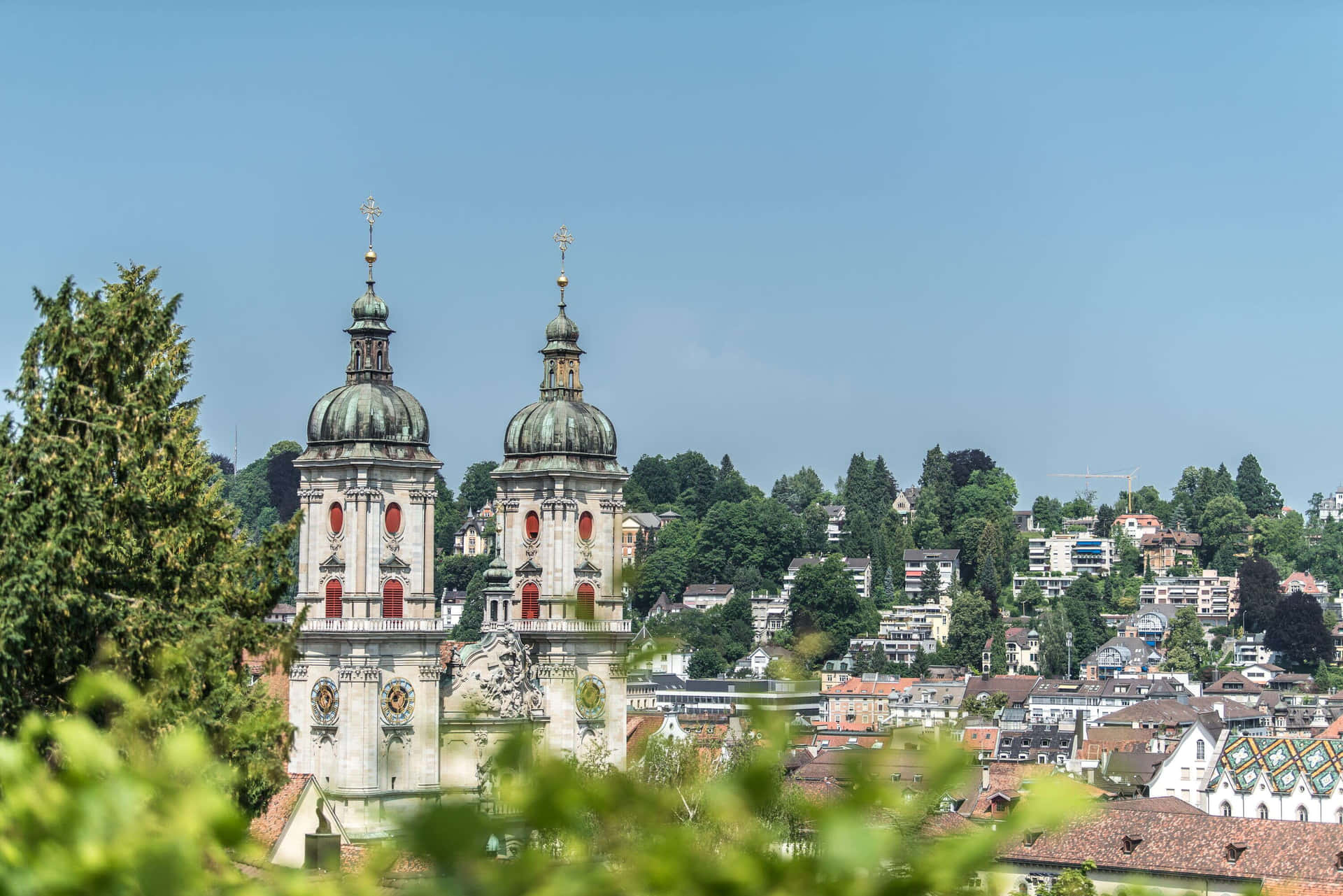 St Gallen Cathedral Towers Overlooking City Wallpaper