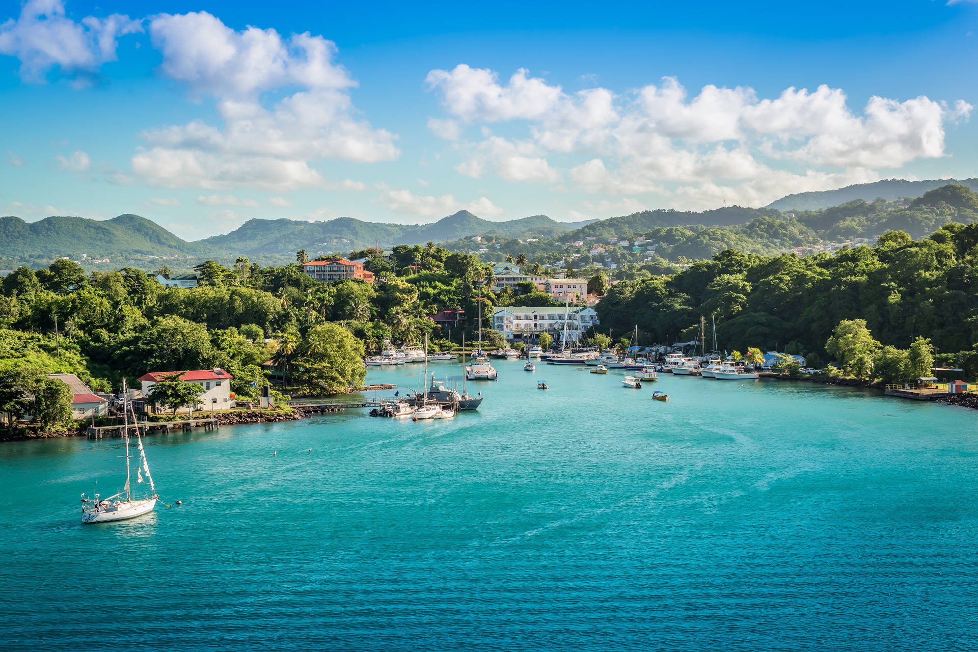 St. Lucia Castries Marina kystmiljø set fra et luftperspektiv Wallpaper