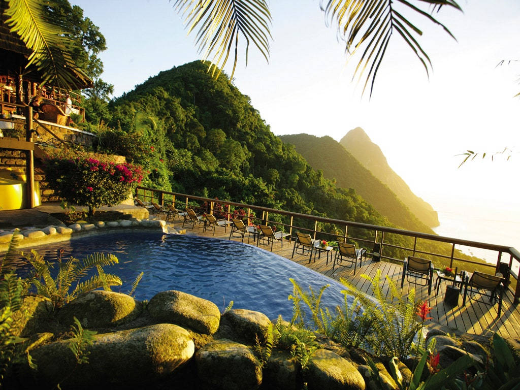 St. Lucia Pool And Mountain View Wallpaper