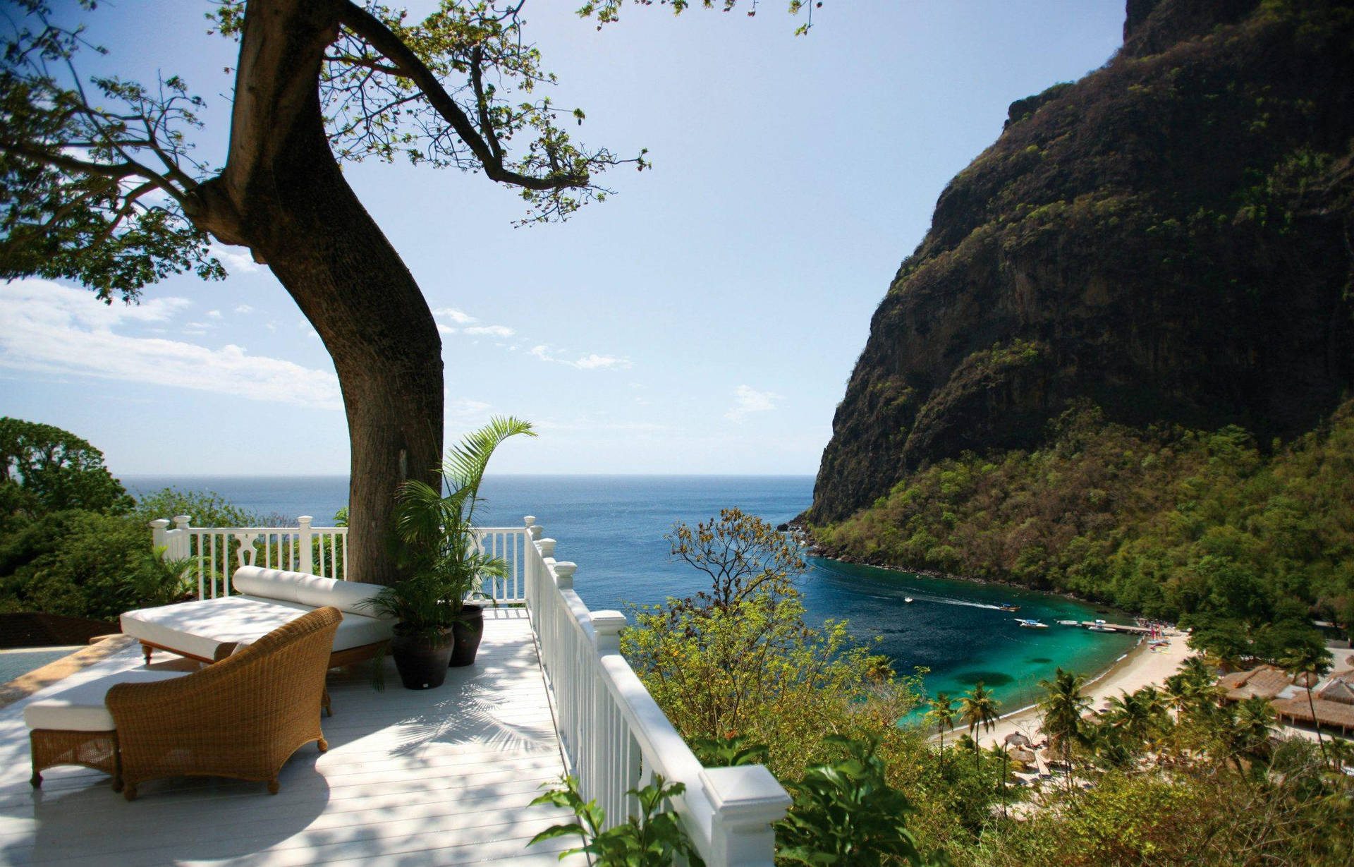 St. Lucia Porch Overlooking The Sea Wallpaper
