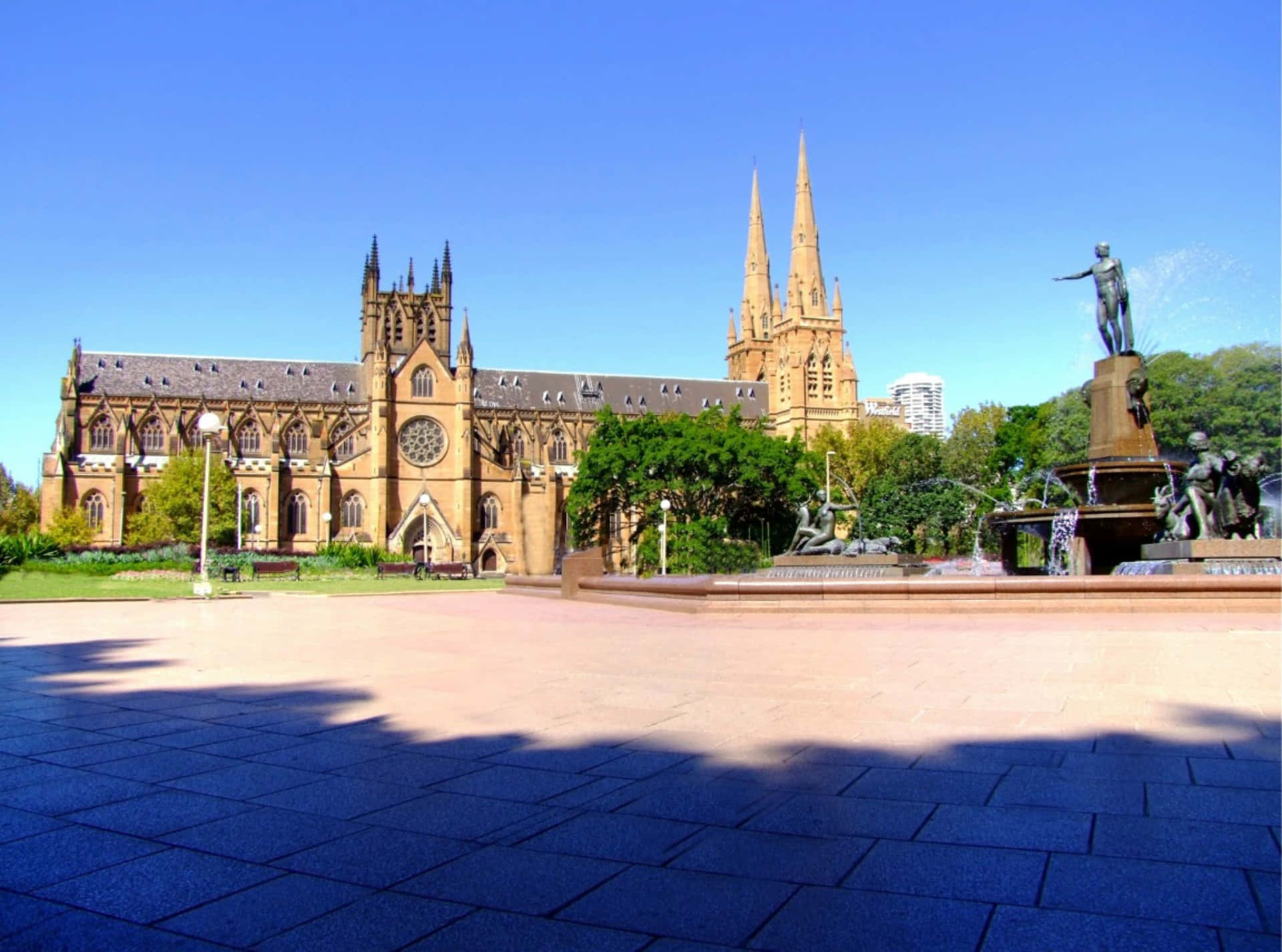 St_ Marys_ Cathedral_ Sydney_with_ Fountain Wallpaper