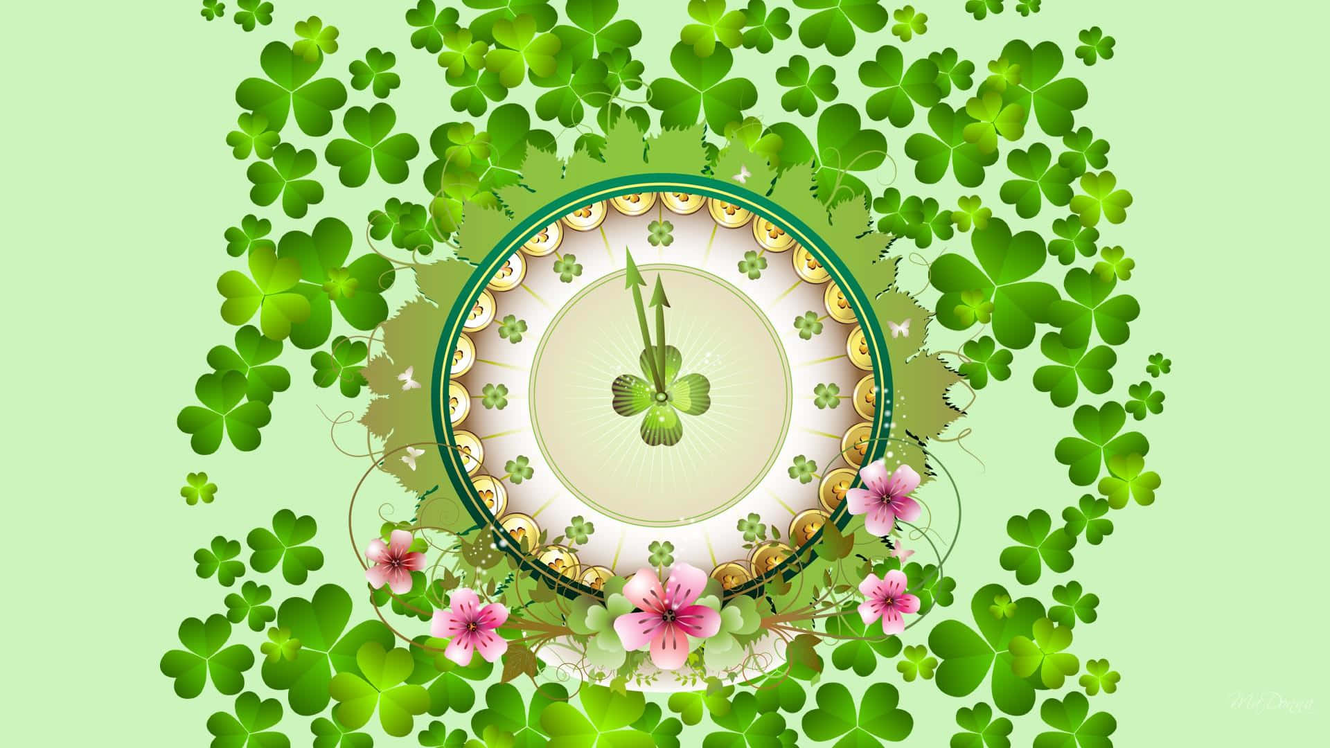 Clovers Clock St. Patrick's Day Background