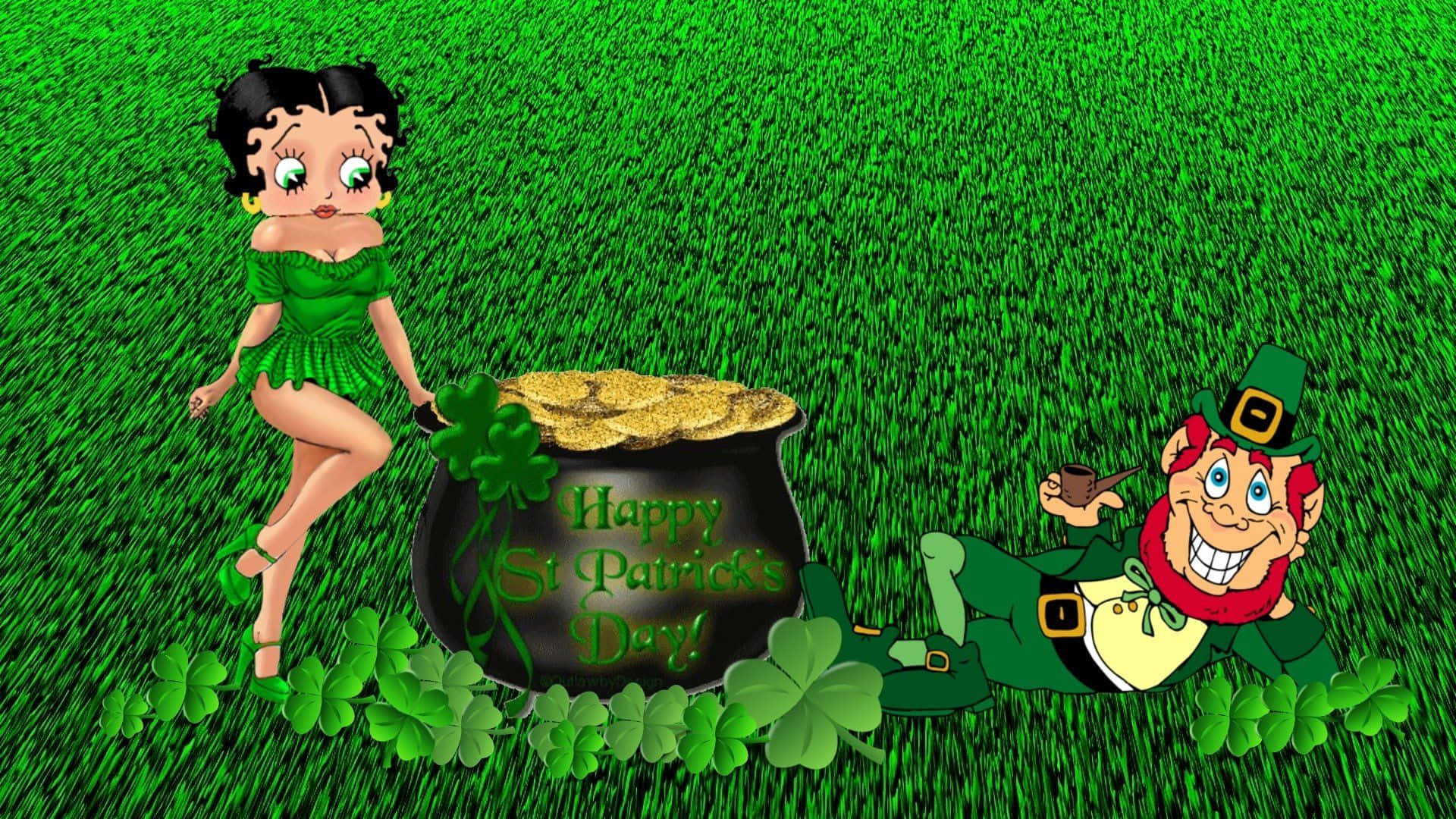 Betty Boop Og Leprechaun St. Patrick's Day Baggrund