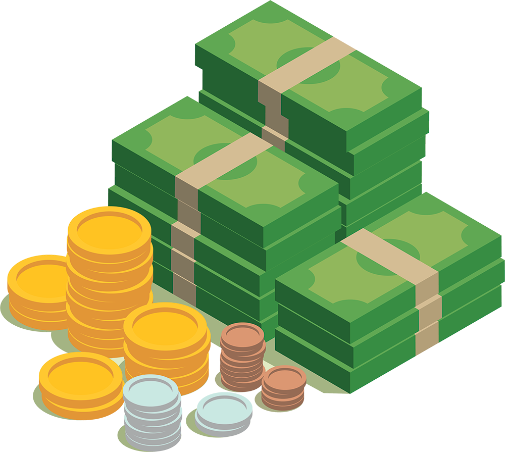 Stacked Currencyand Coins Illustration PNG