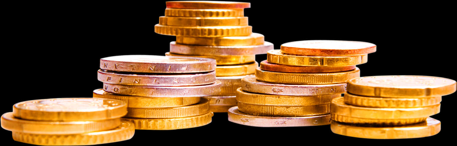 Stacked Gold Coins Black Background PNG