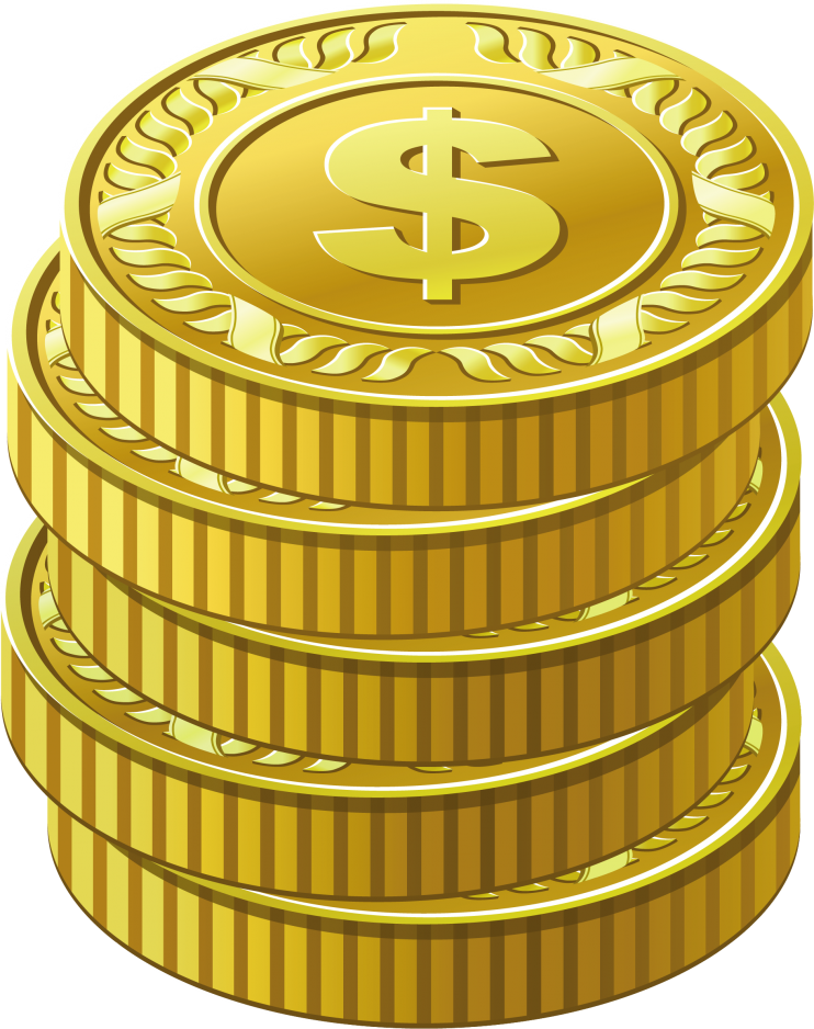Stacked Golden Dollar Coins Vector PNG