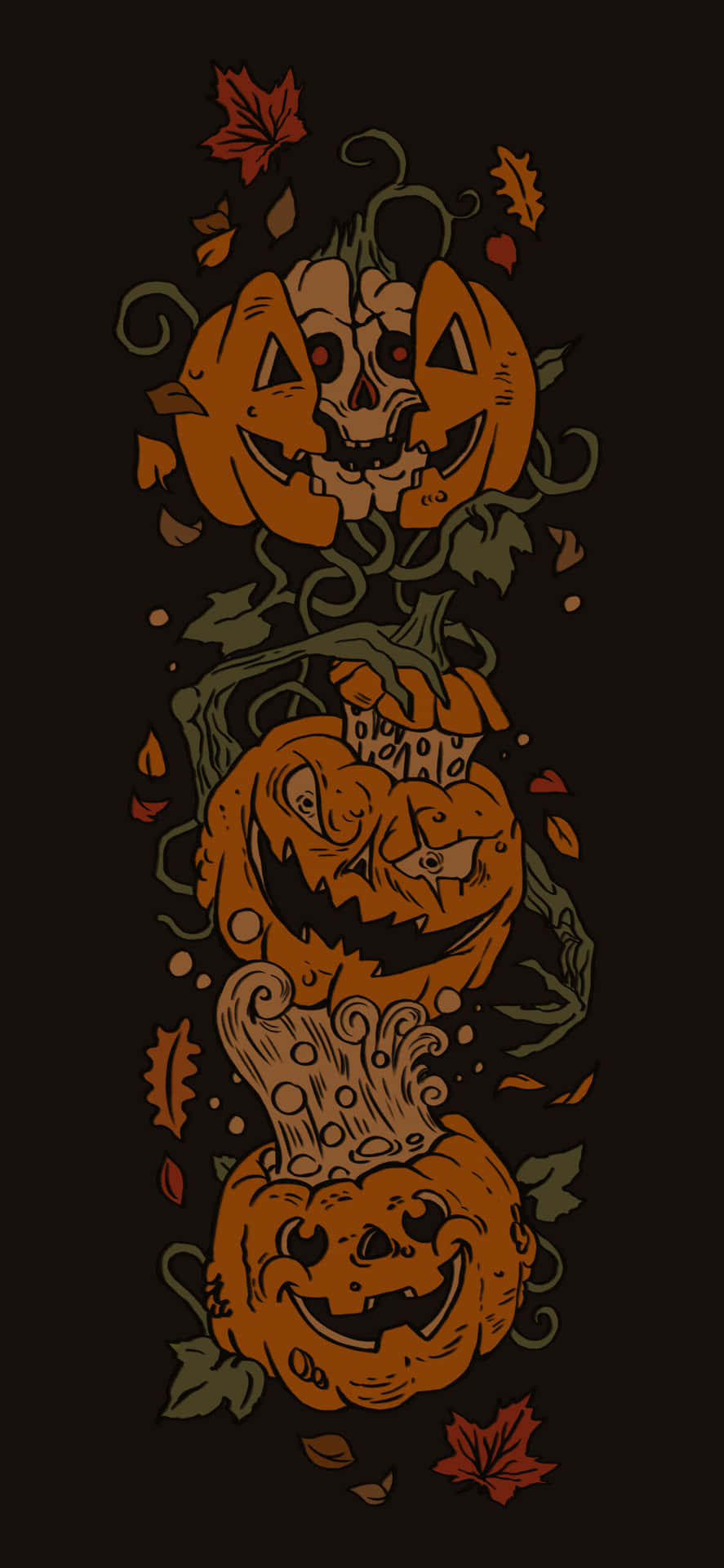 Stacked Jack O Lanterns Dark Halloween Art Wallpaper