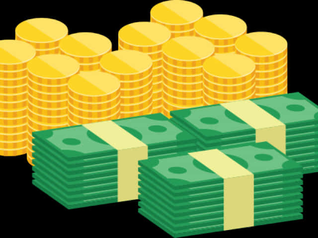 Stacked Moneyand Gold Coins Illustration PNG