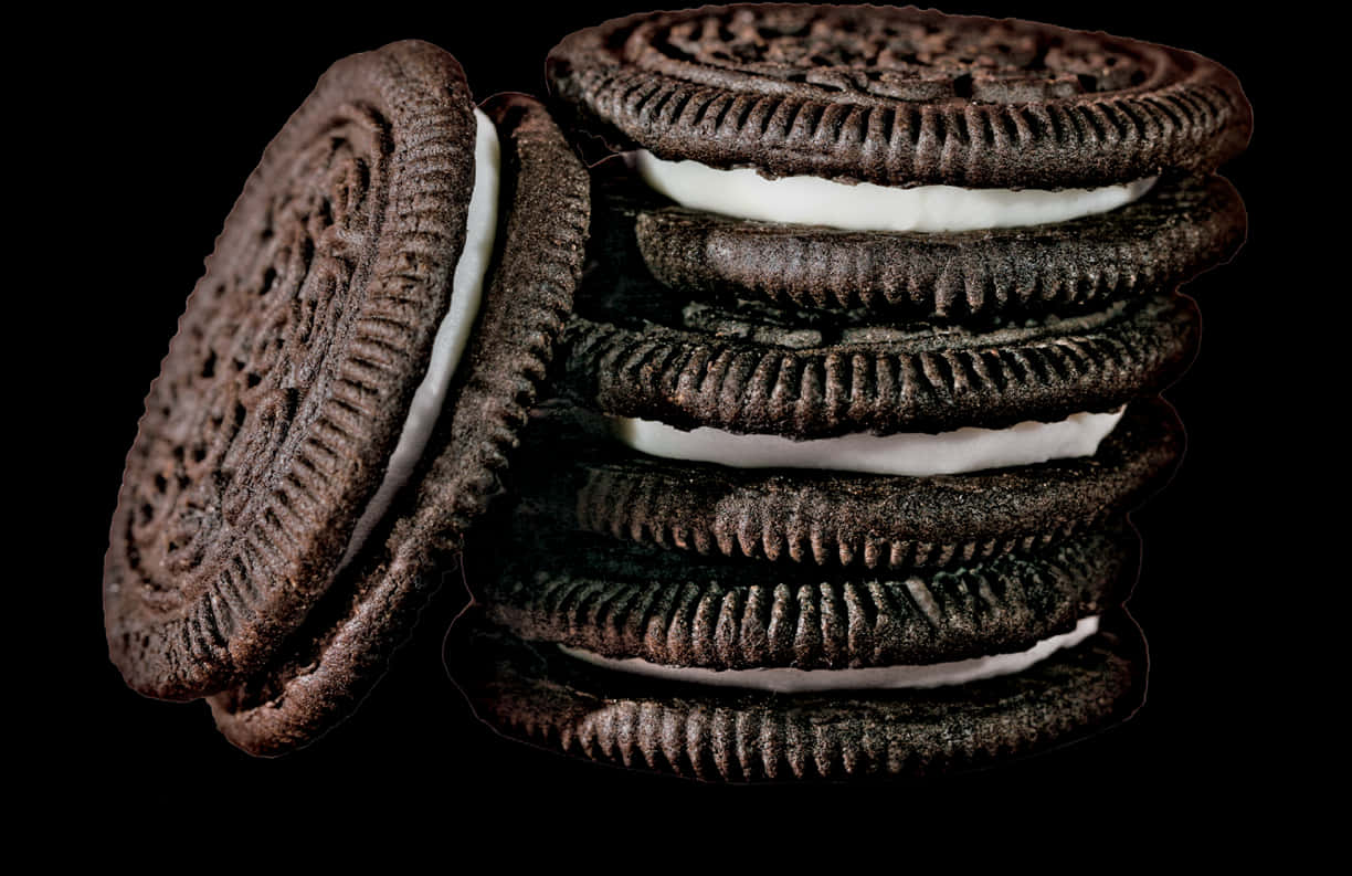 Stacked Oreo Cookies Dark Background PNG