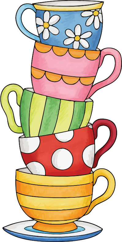 Stacked Teacups Colorful Patterns.png PNG
