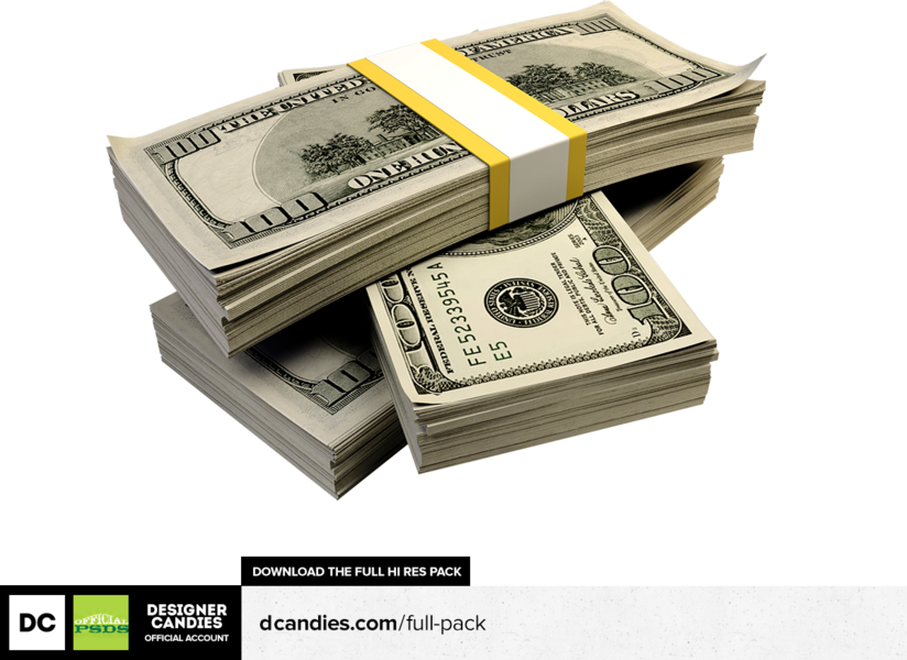 Stackof100 Dollar Bills PNG — Stacks of bundled one hundred dollar bills arranged in a dynamic pile against a stark black background.