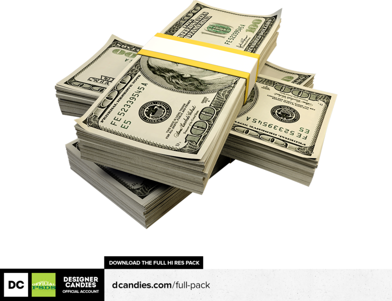 Stackof100 Dollar Bills PNG — Stacks of bundled one hundred dollar bills arranged dynamically against a stark black background.