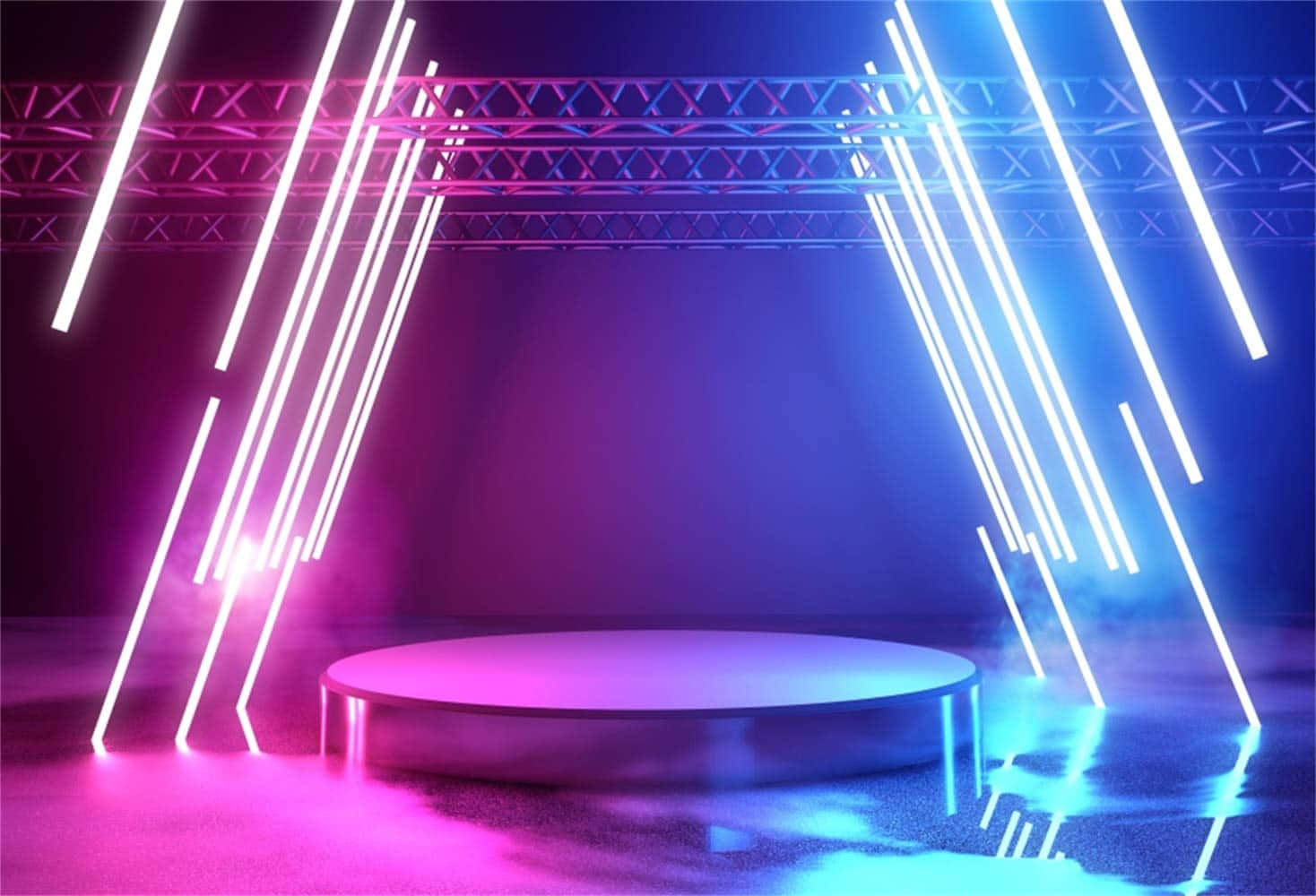 Stage With Pink Blue Neon Lights Background