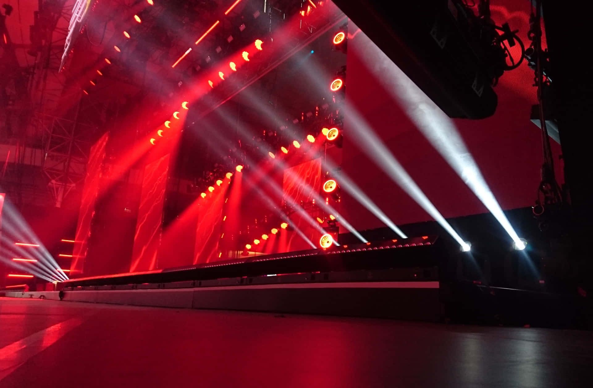 Stage With Red And White Lightings Background
