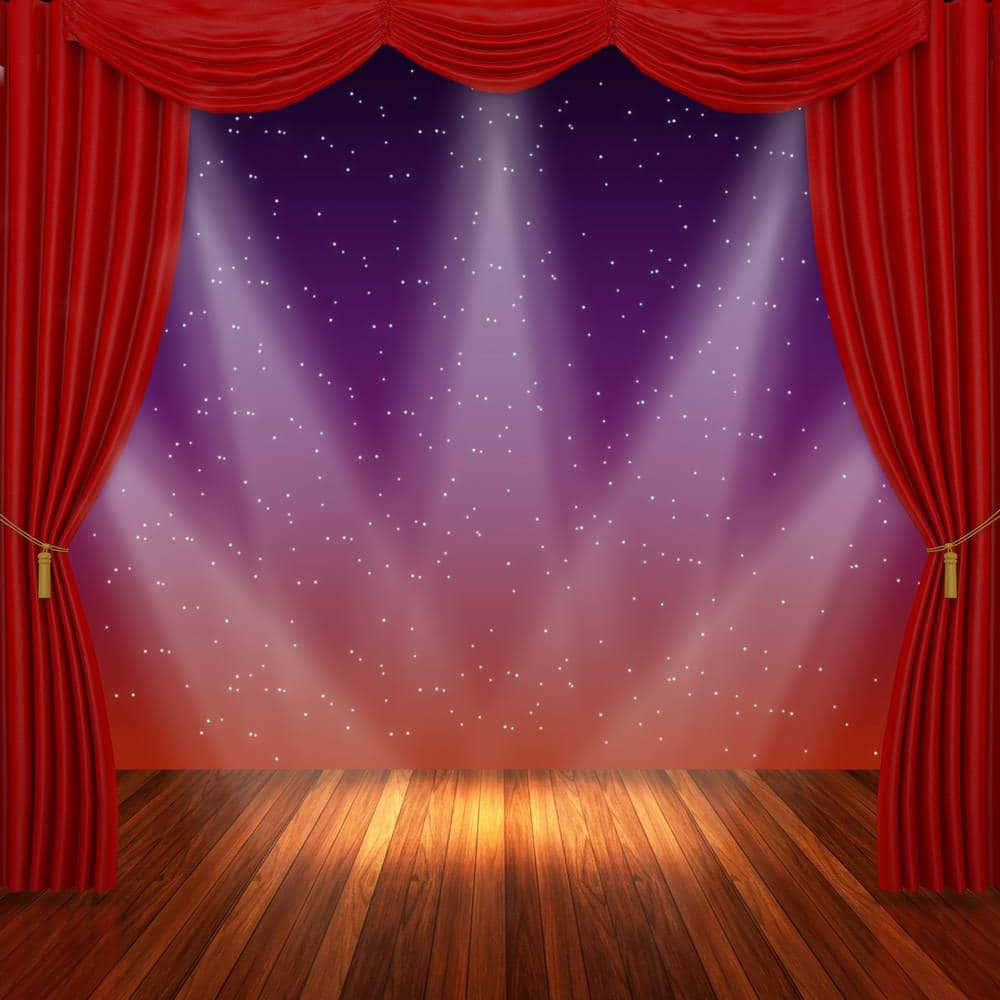 Red Curtain On Wooden Stage Background