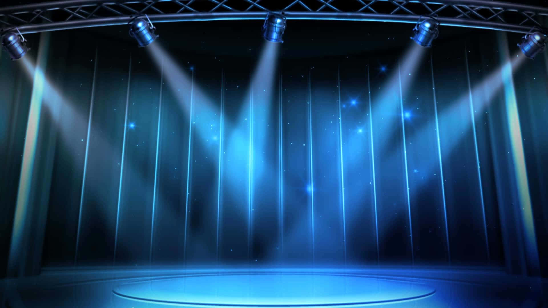 Blue Sparkling Stage With Spotlights Background
