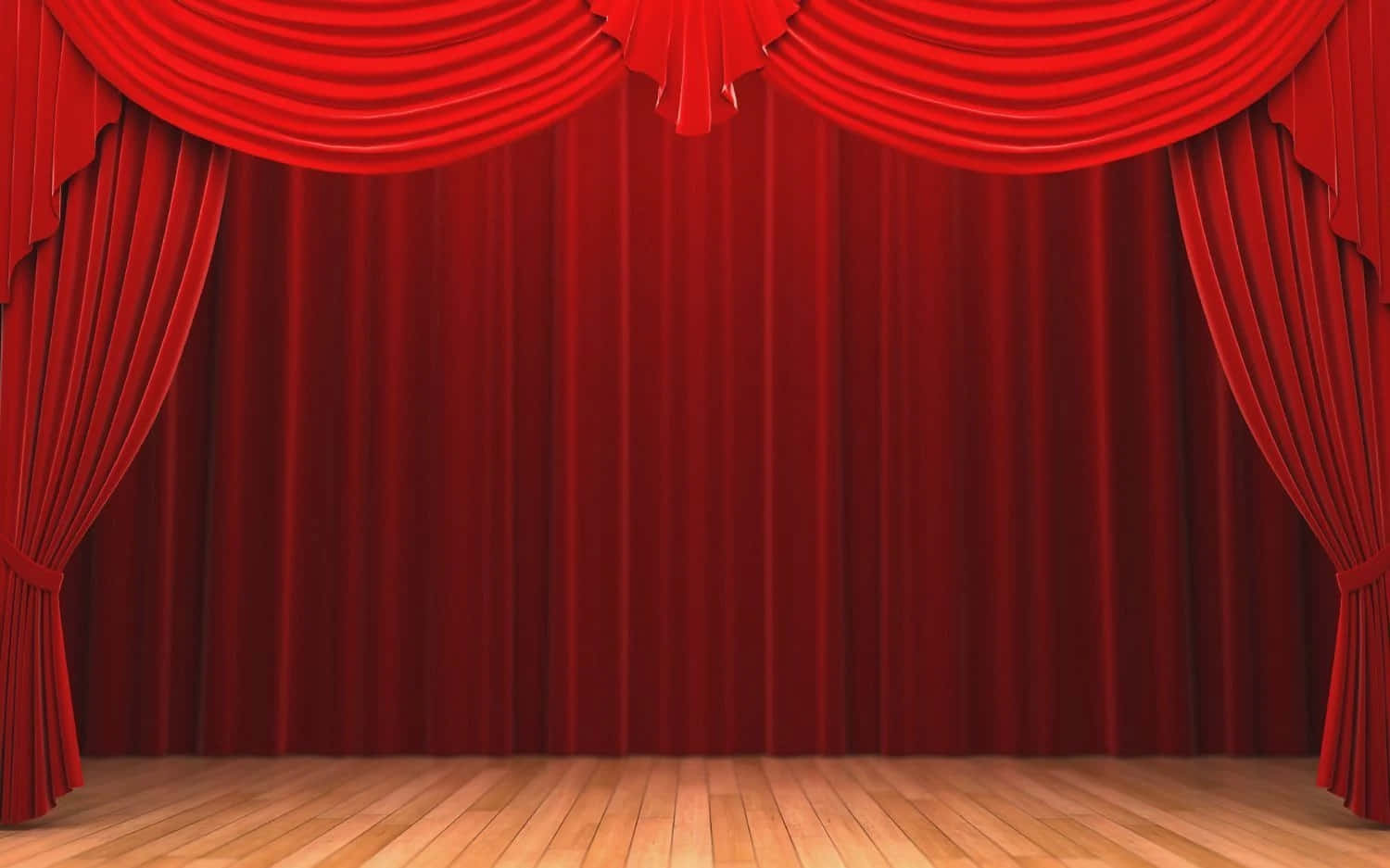 Red Curtain Stage With Wooden Floor Background