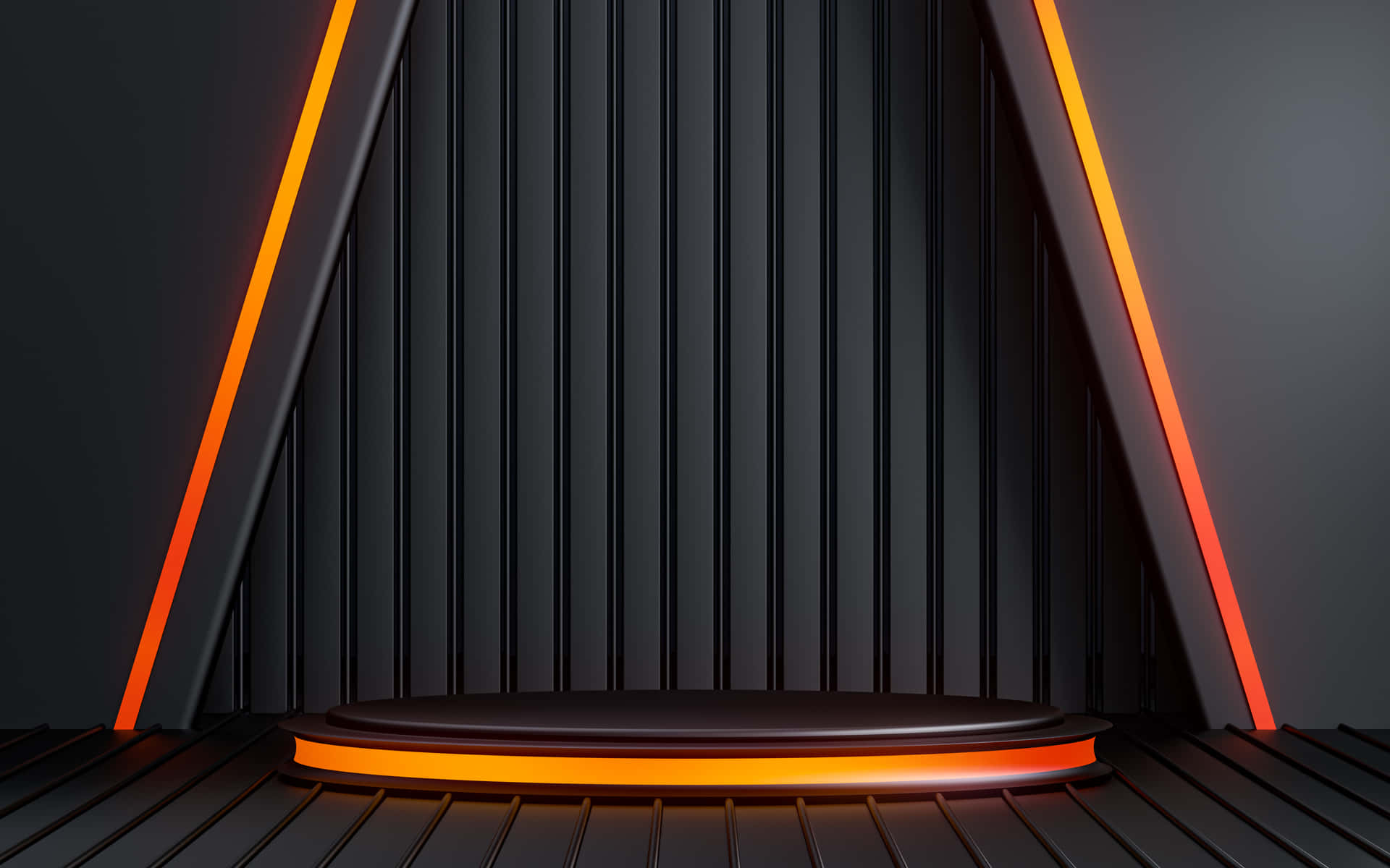 Black Stage With Glowing Orange Linings Background