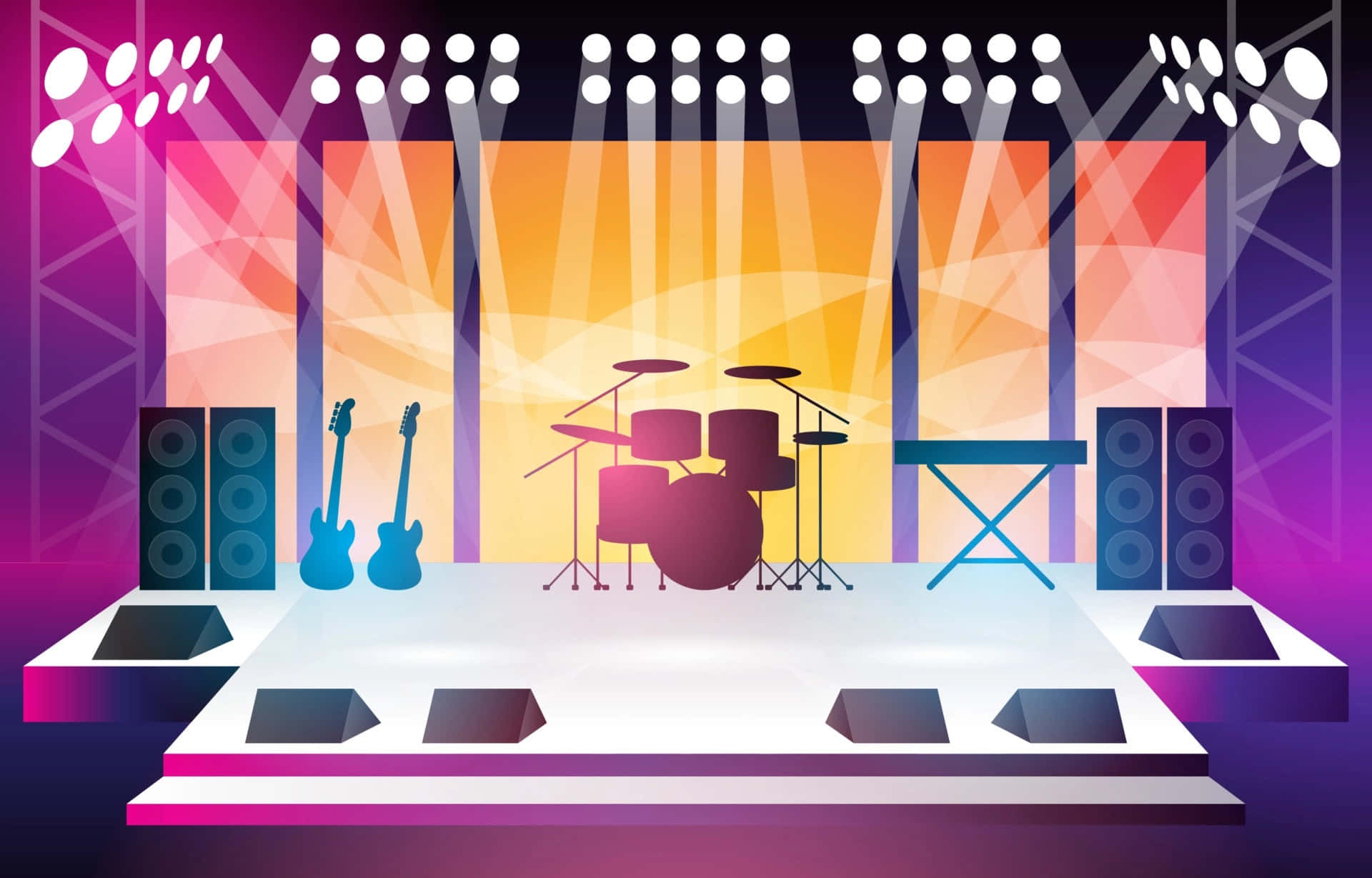 Concert Stage Vector Art With Musical Instruments Background