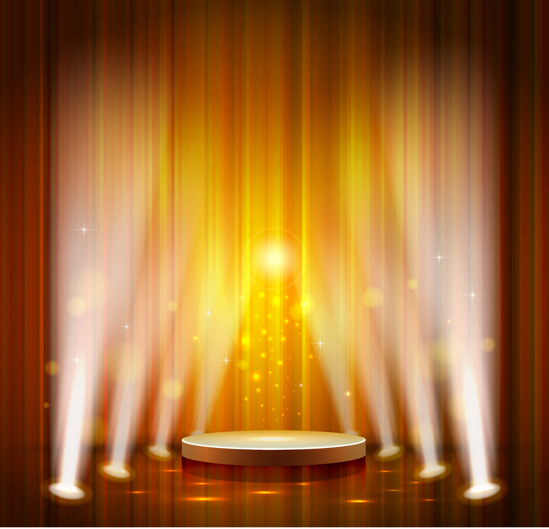A Stage With Spotlights And A Golden Background
