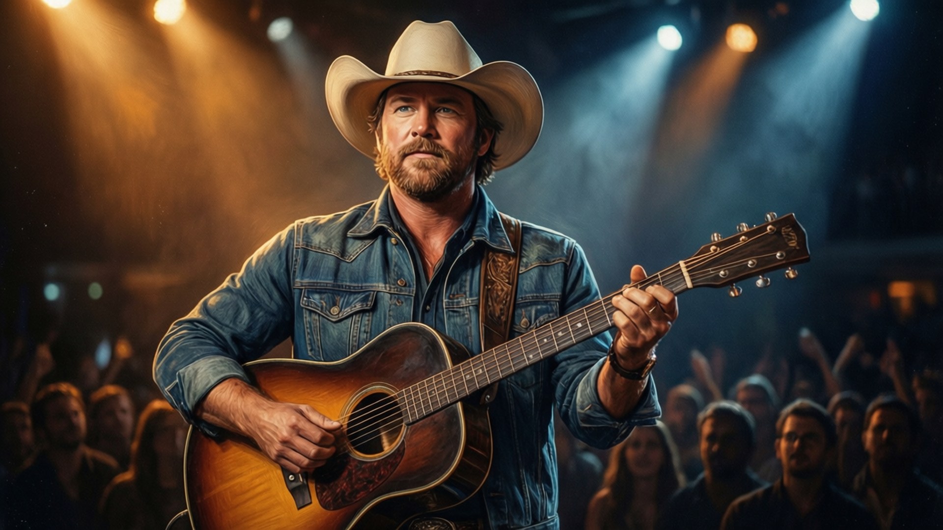 Cody Johnson live på konsert med dramatisk belysning