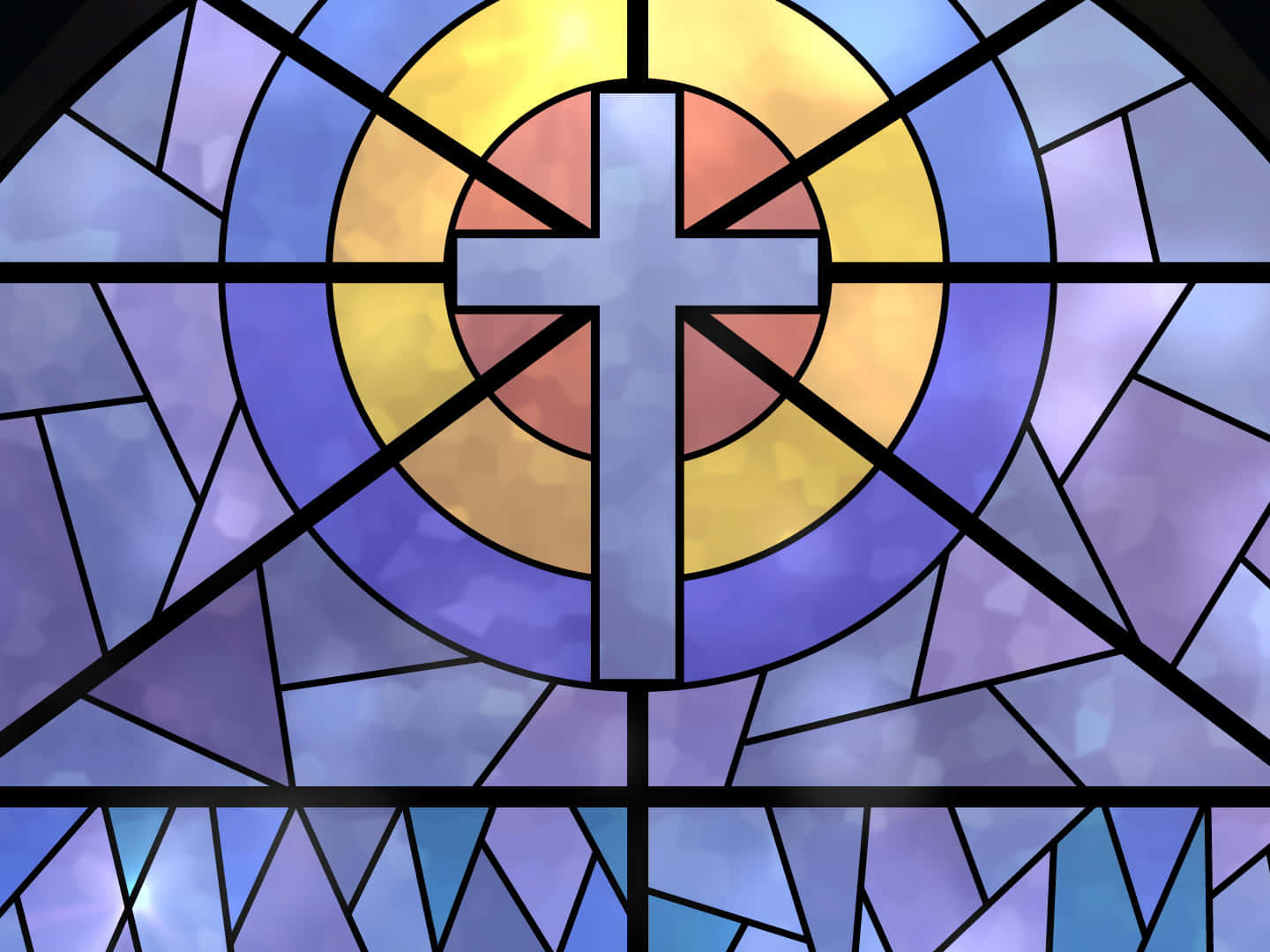 A Stained Glass Window With A Cross In The Middle