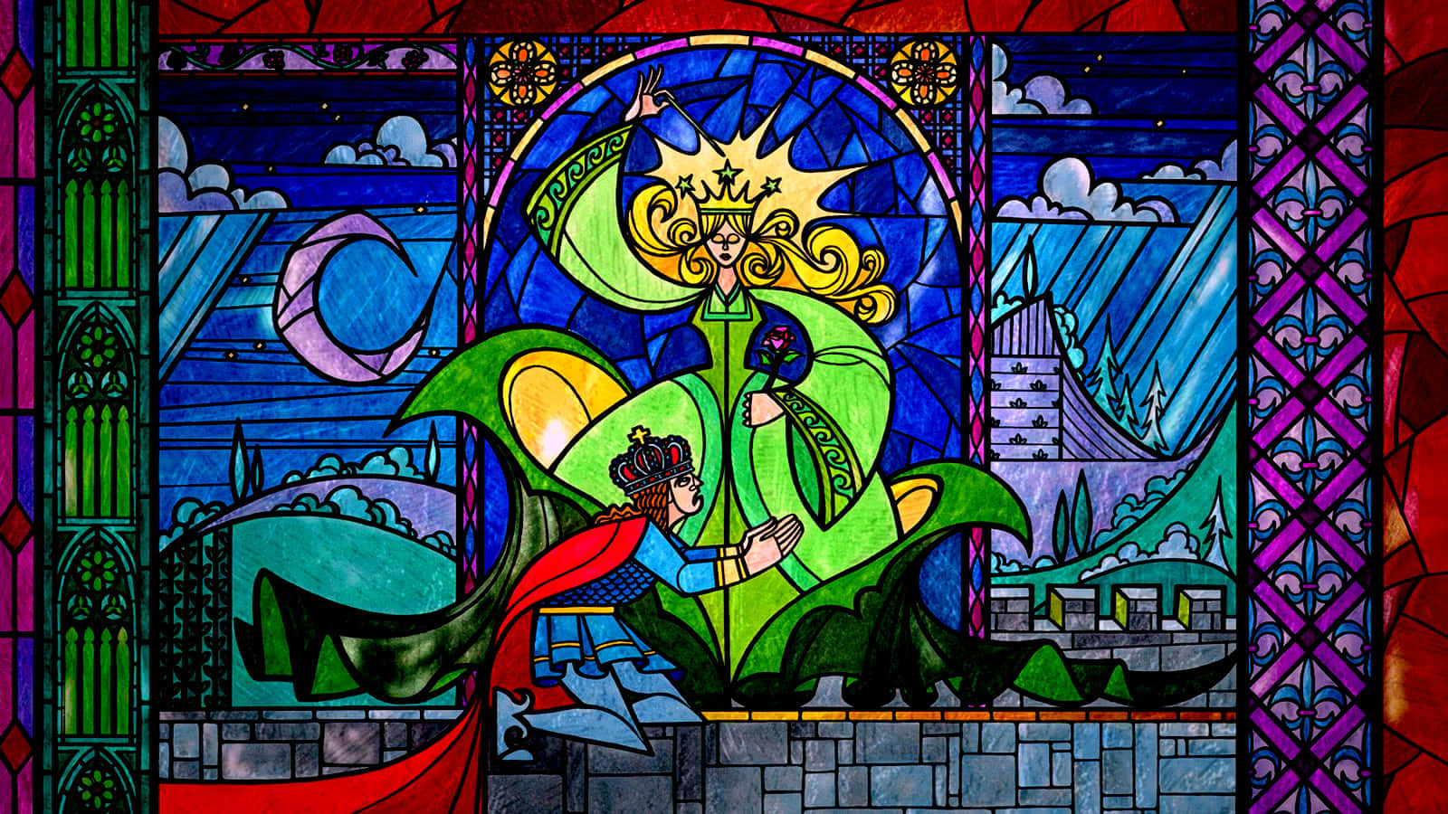 A Close-Up of a Colorful Stained Glass Window
