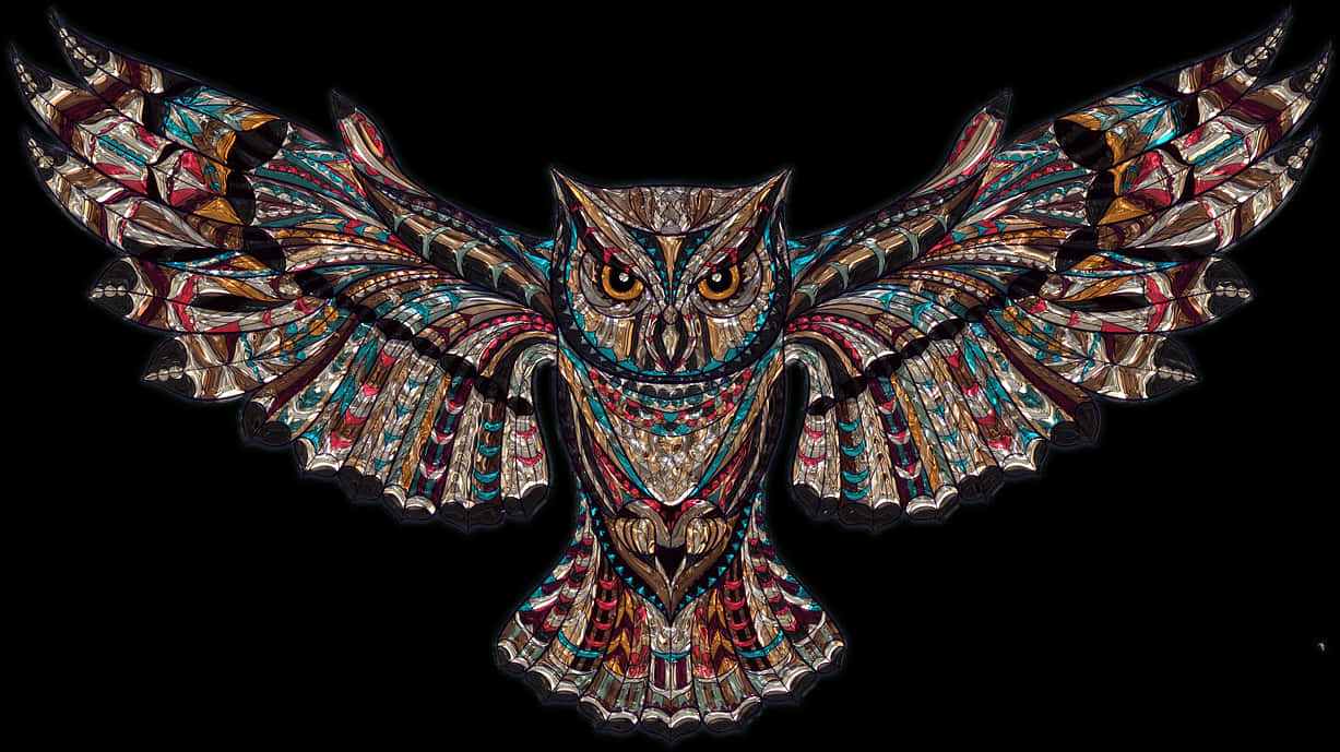 Stained Glass Style Owl Artwork PNG