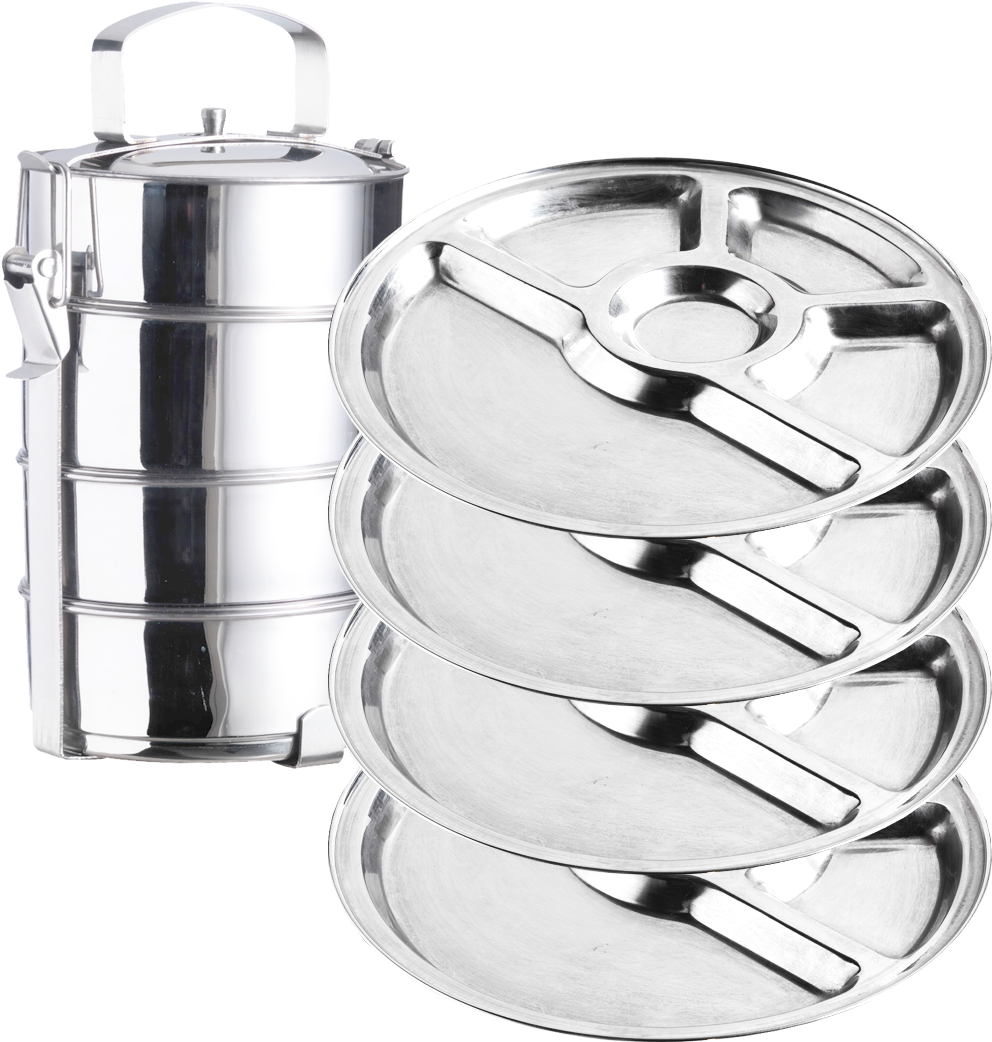 Stainless Steel Tiffin Carrier Stacked PNG