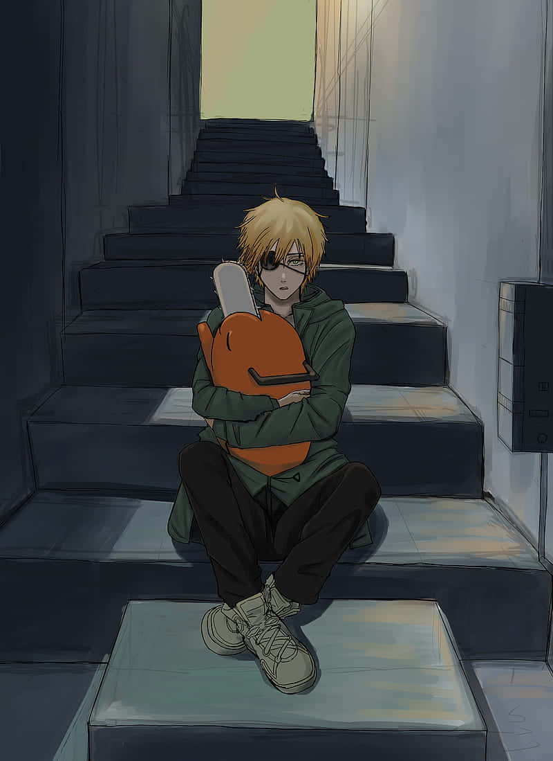 Abrazo En La Escalera Con Pochita Fondo de pantalla