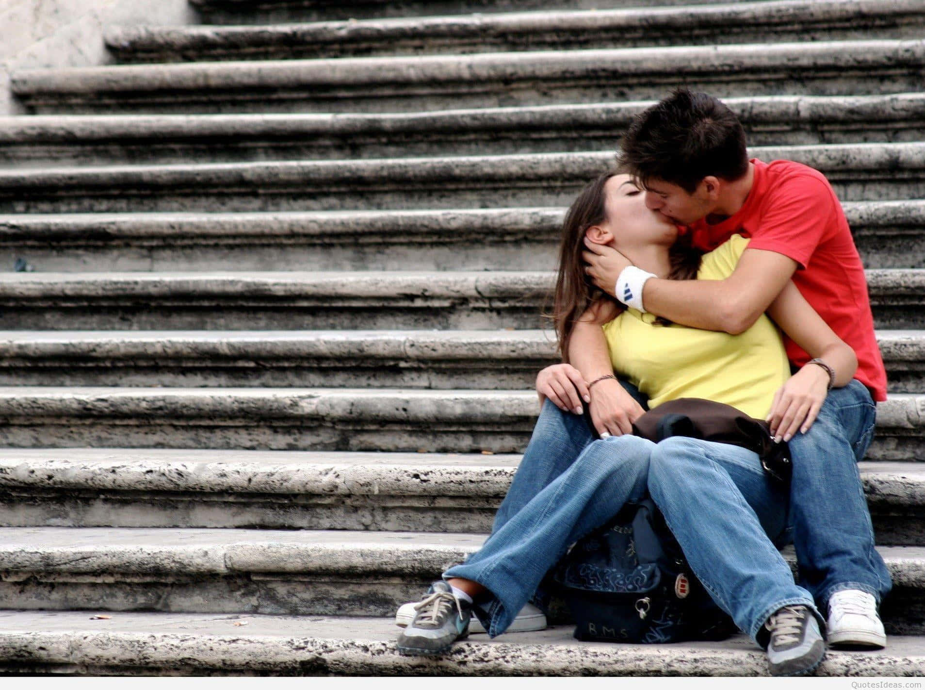 Download Stairs Love Kiss Thoughts Wallpaper 