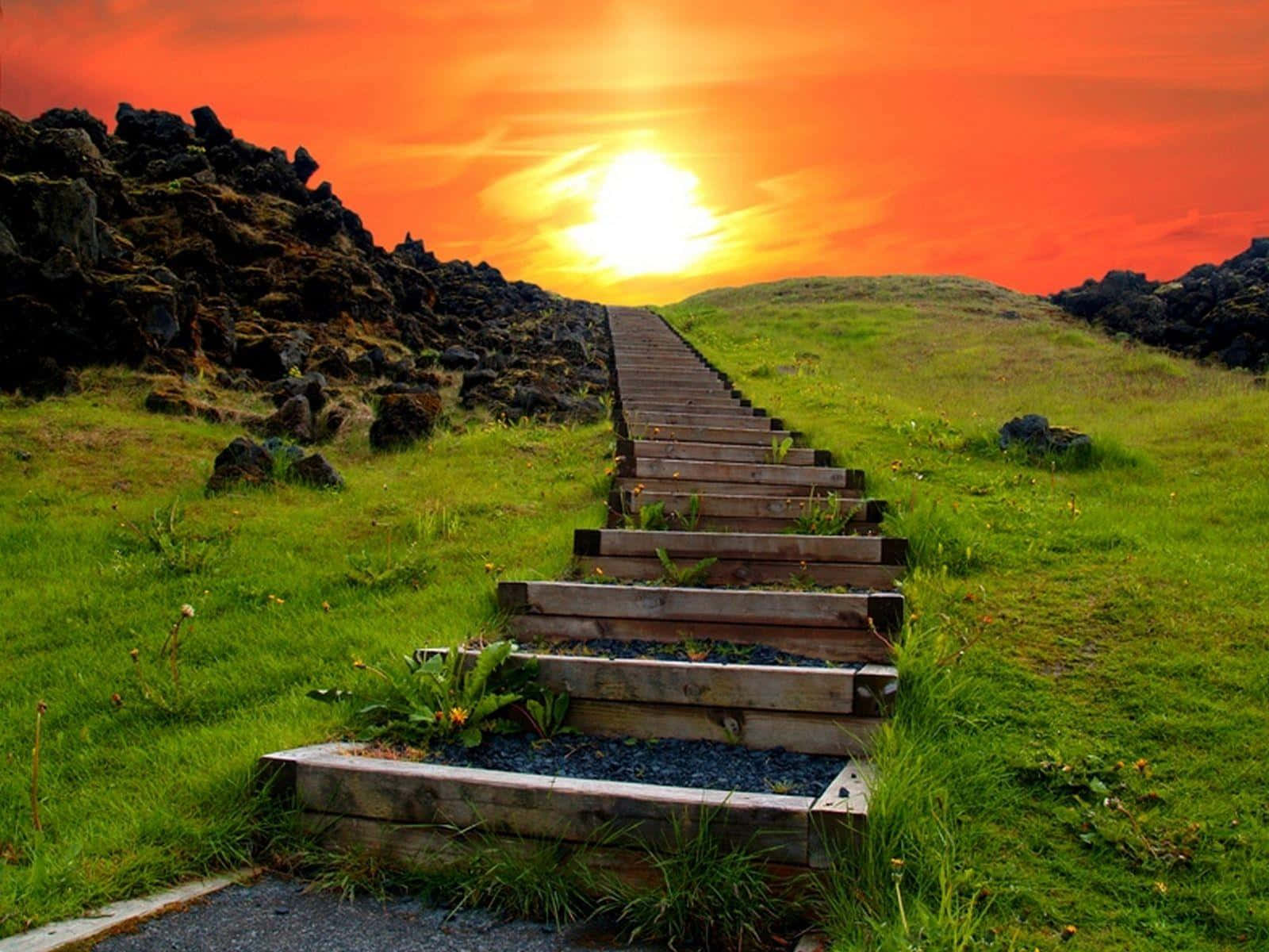 A picturesque stairway leading into the heavenly skies