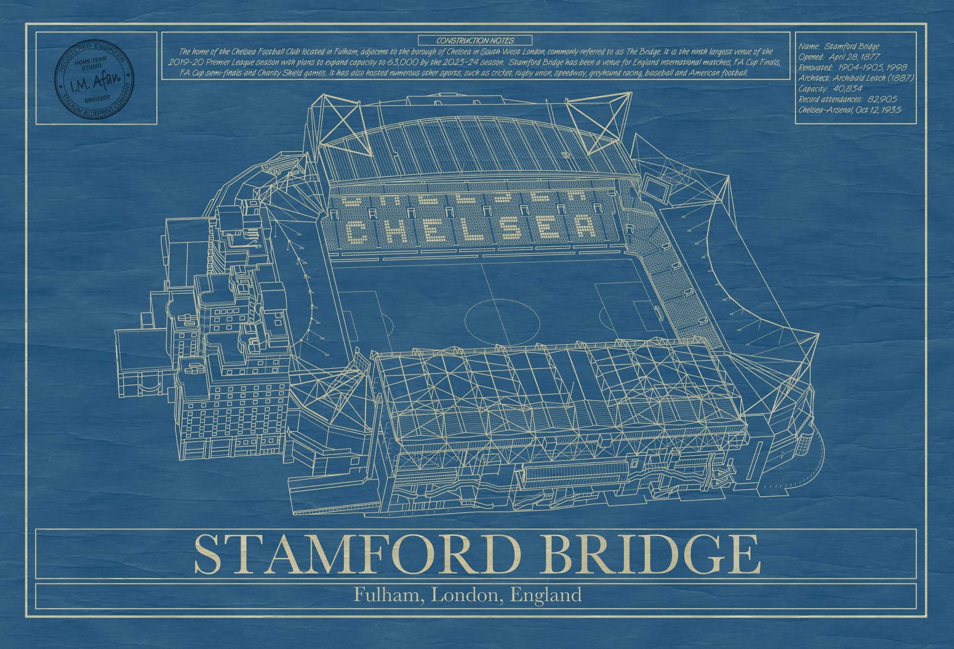 Stamford Bridge Stadium Blueprint Wallpaper