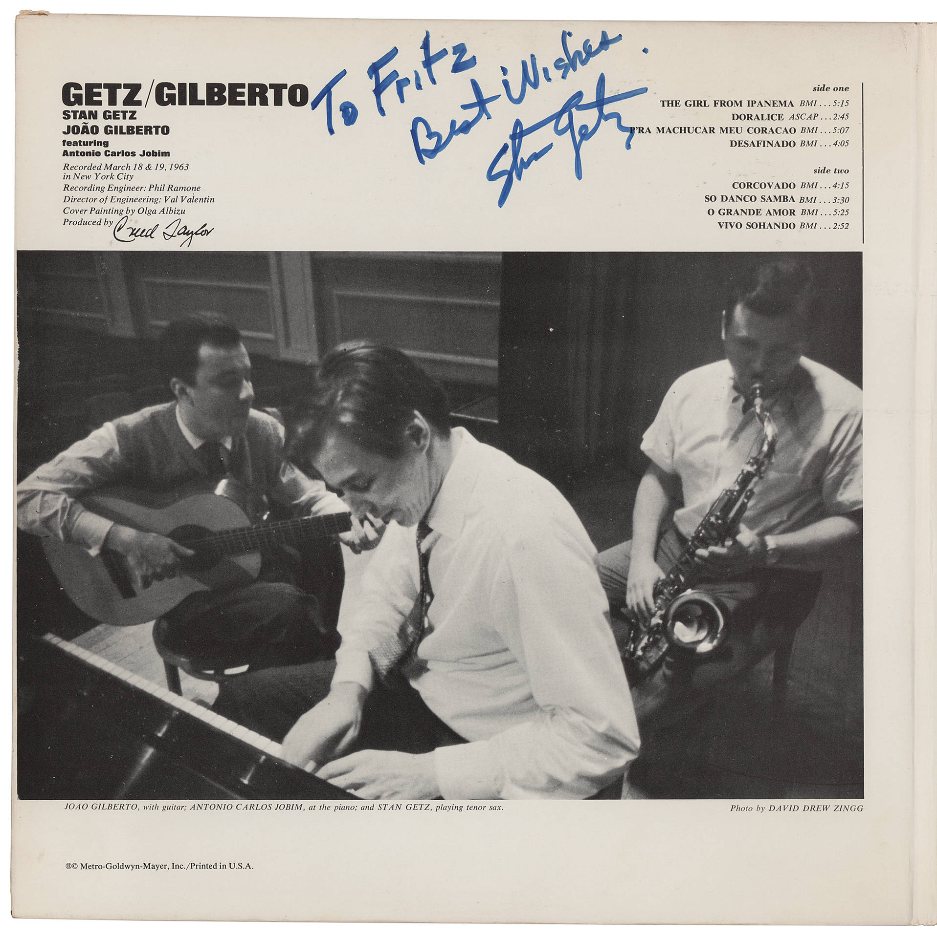 Stan Getz Joao Gilberto Signed Album Cover Tapet Wallpaper